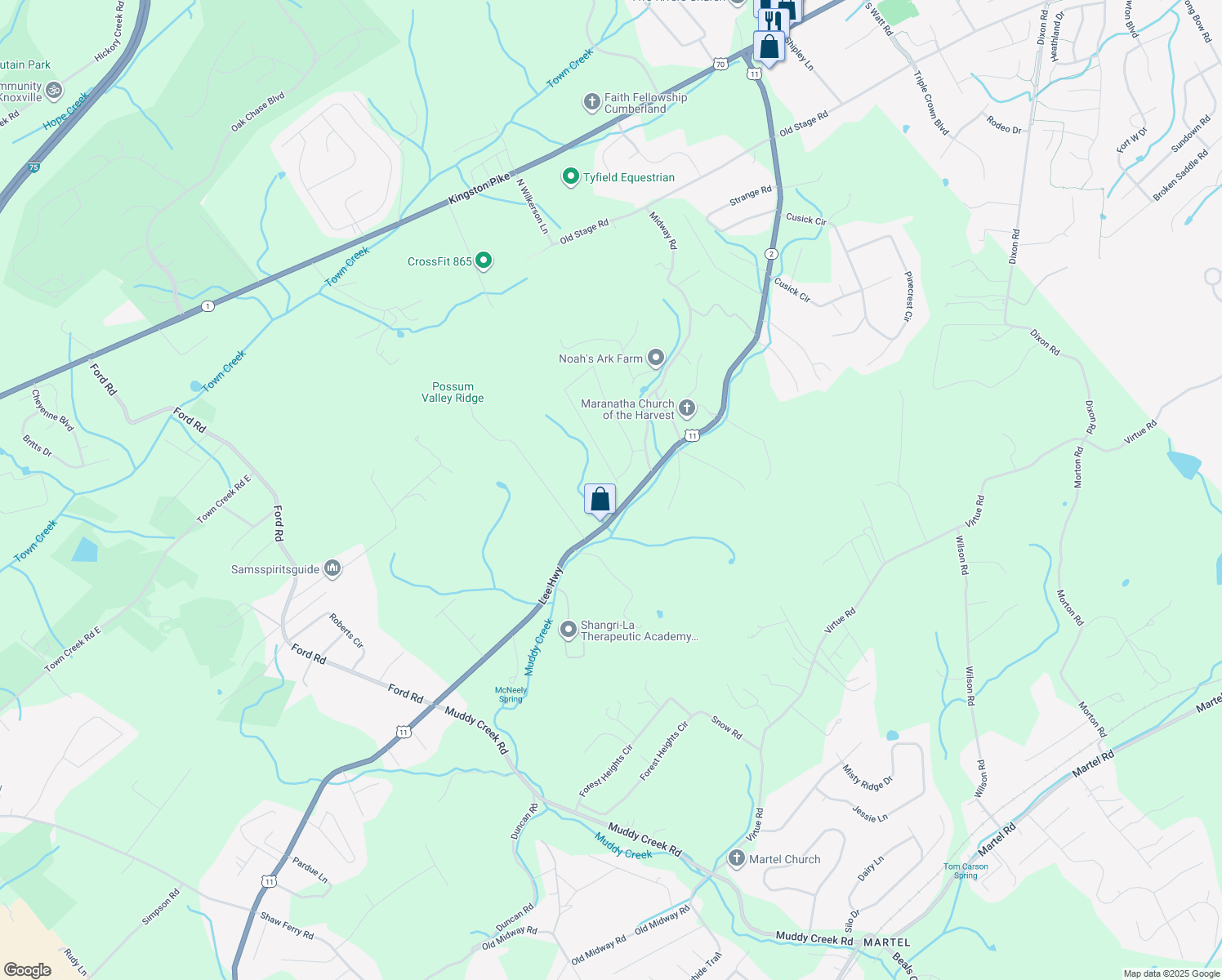 map of restaurants, bars, coffee shops, grocery stores, and more near 3560 Hirst Circle in Lenoir City