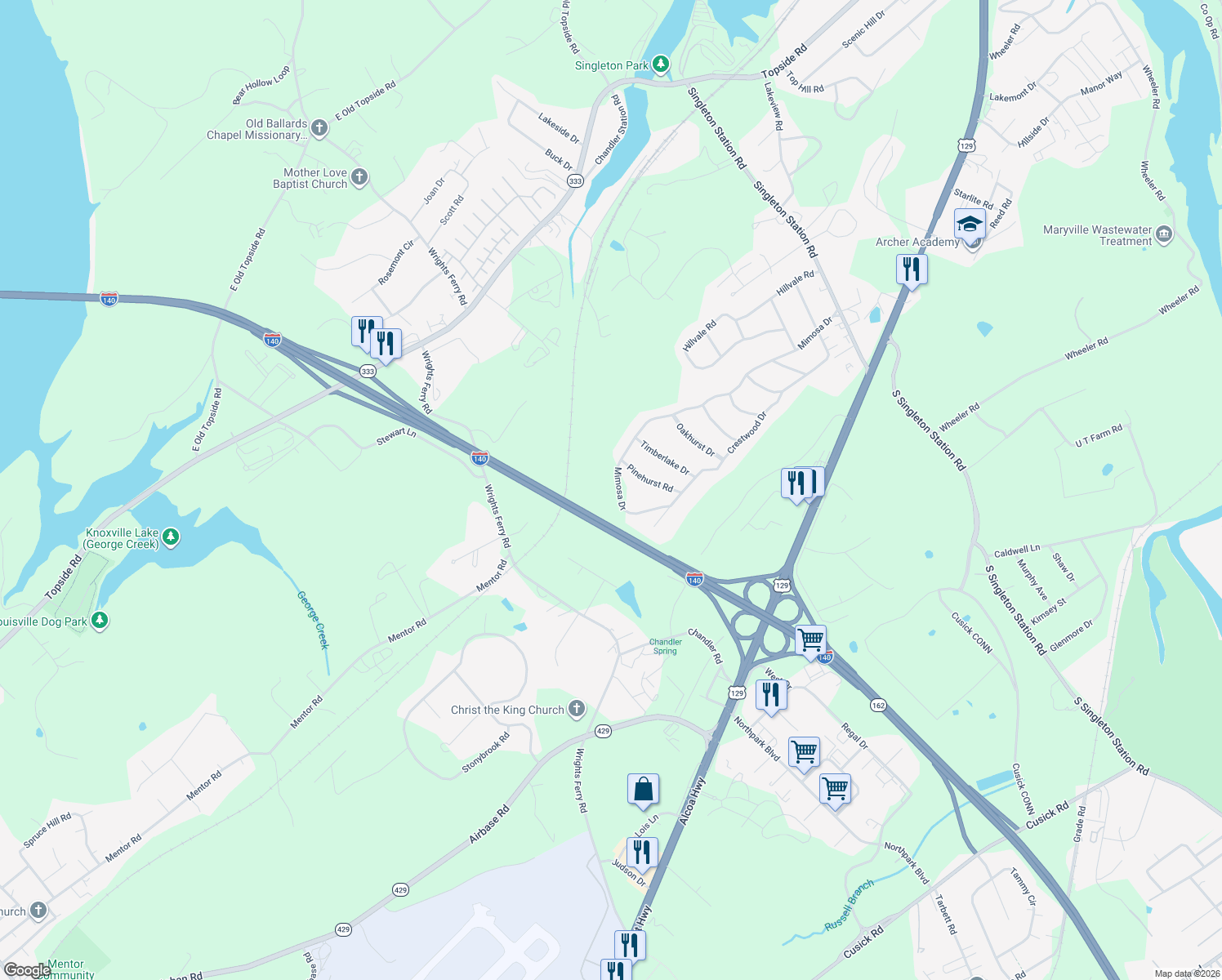 map of restaurants, bars, coffee shops, grocery stores, and more near 1624 Mimosa Drive in Louisville