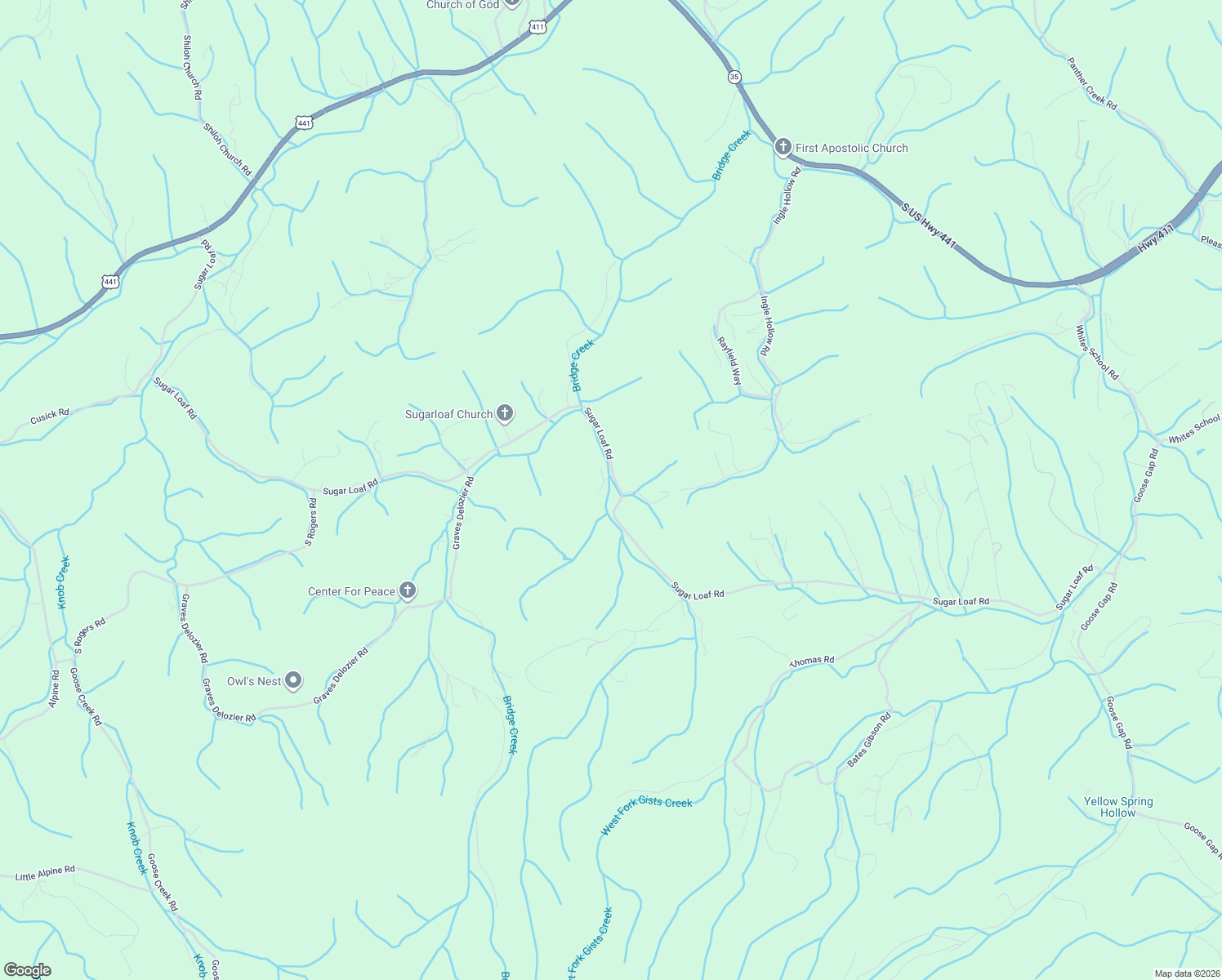map of restaurants, bars, coffee shops, grocery stores, and more near 875 Sugar Loaf Road in Sevierville