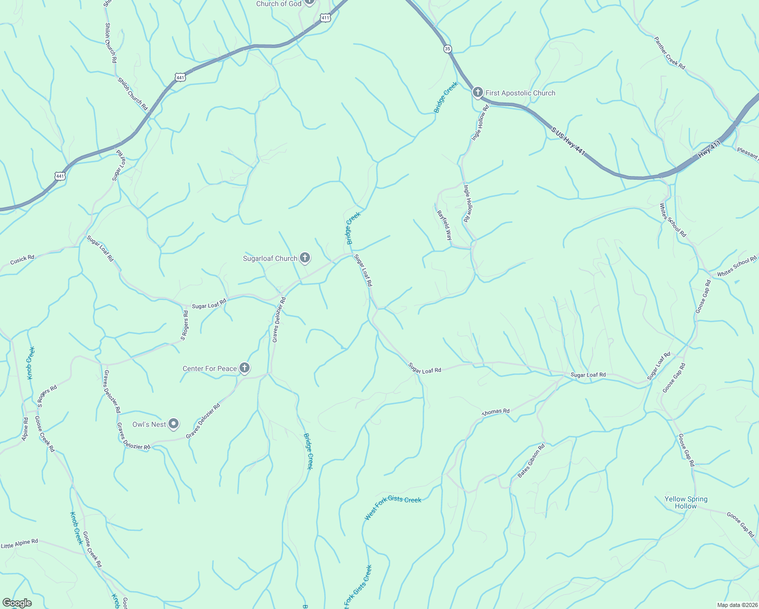 map of restaurants, bars, coffee shops, grocery stores, and more near 875 Sugar Loaf Road in Sevierville