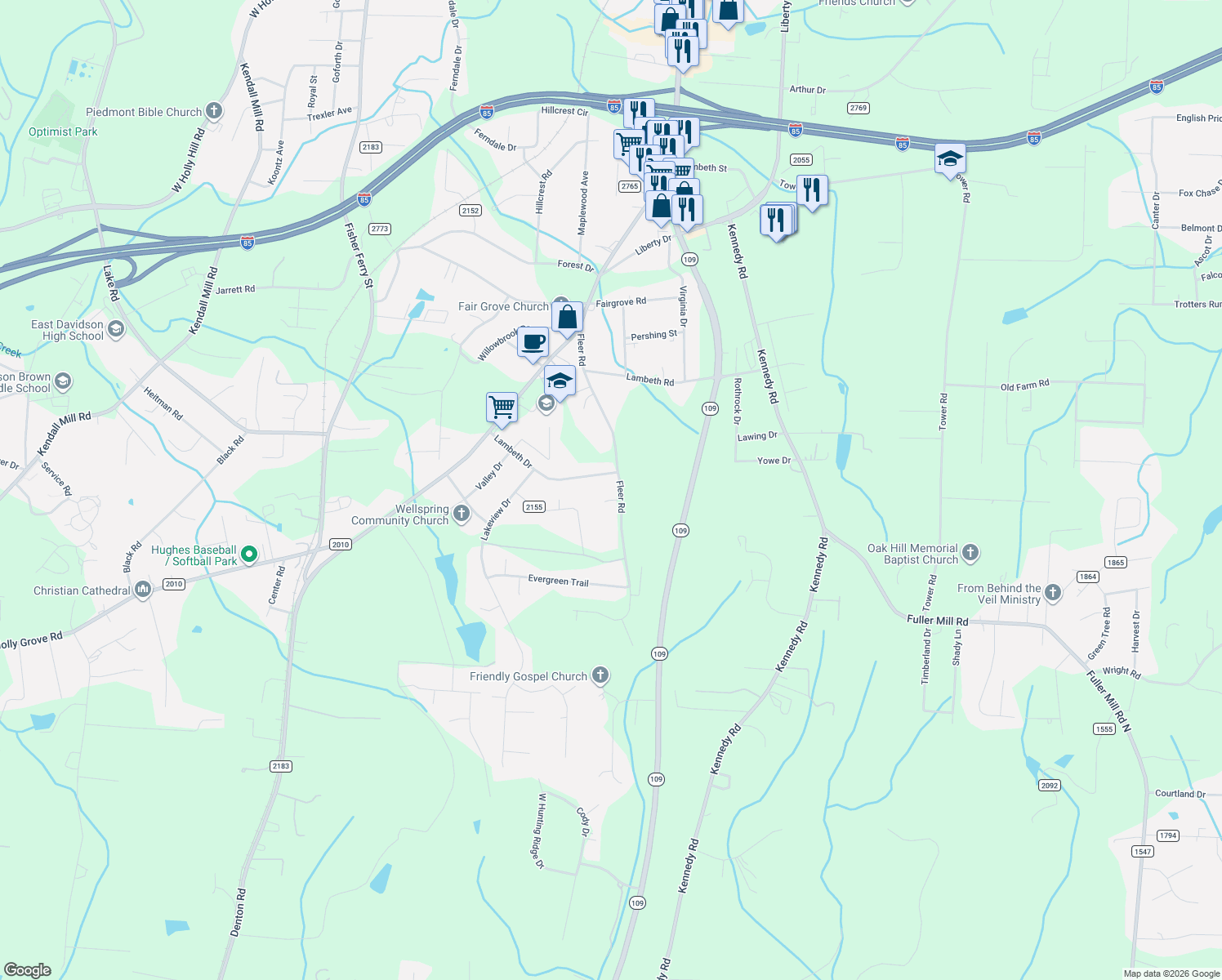 map of restaurants, bars, coffee shops, grocery stores, and more near 306 Fleer Road in Thomasville