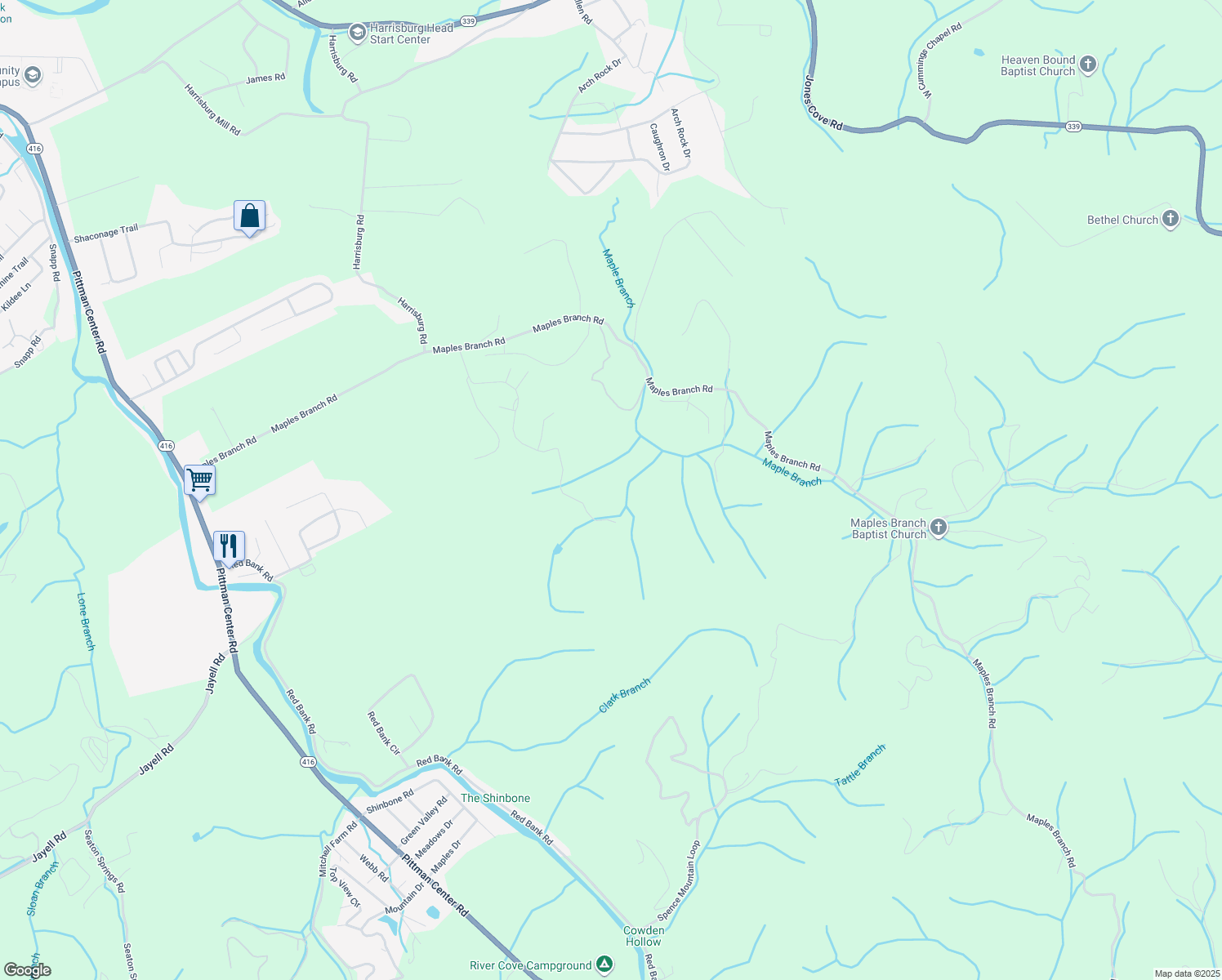 map of restaurants, bars, coffee shops, grocery stores, and more near 1029 Boardly Hills Boulevard in Sevierville