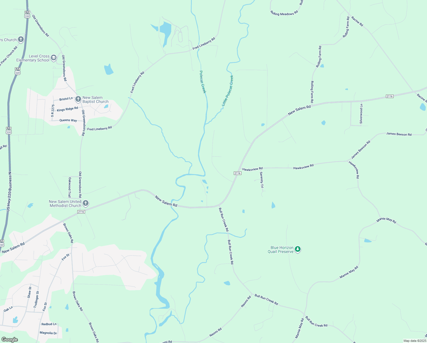 map of restaurants, bars, coffee shops, grocery stores, and more near 4591 Riveroaks Drive in Randleman