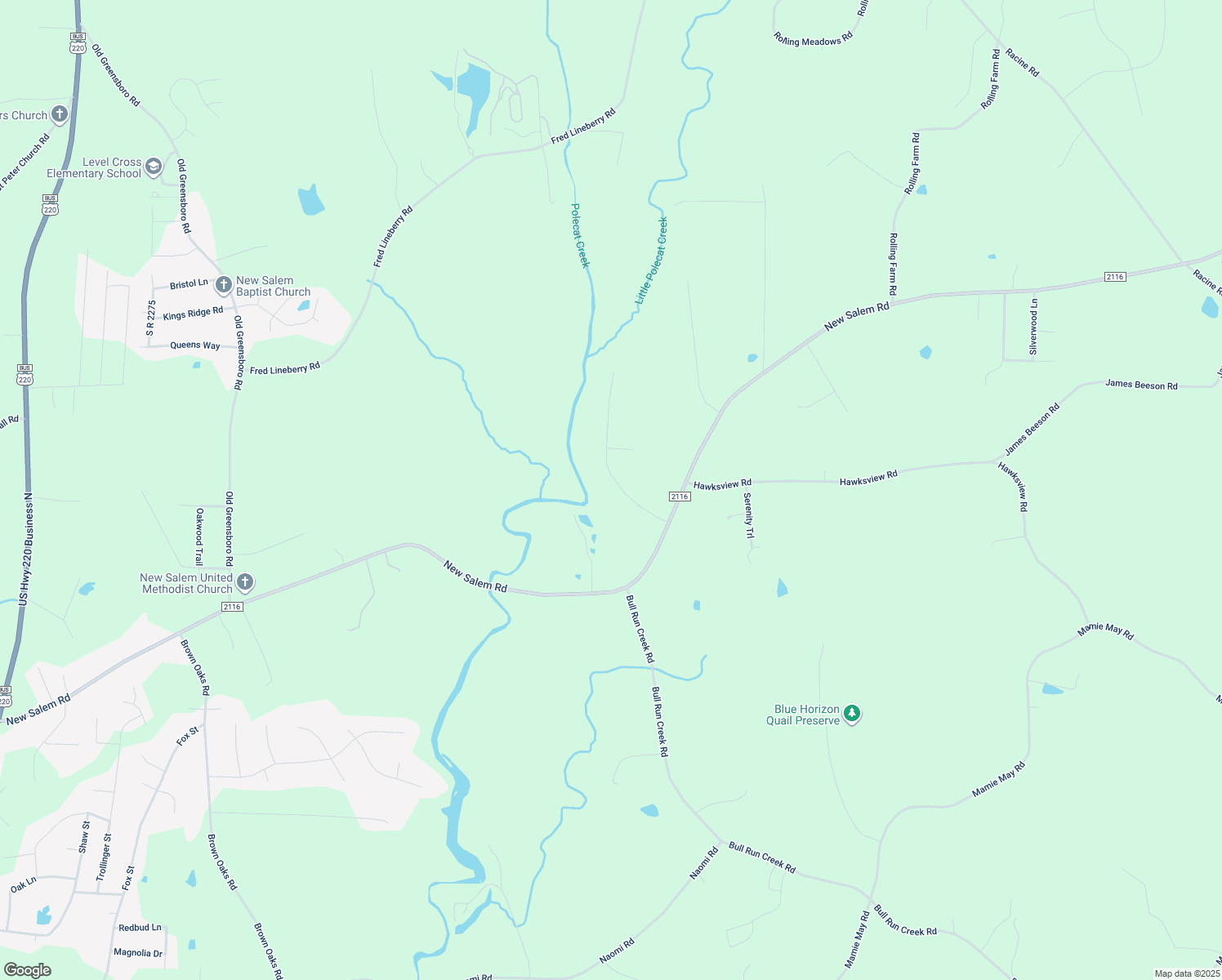 map of restaurants, bars, coffee shops, grocery stores, and more near 4591 Riveroaks Drive in Randleman
