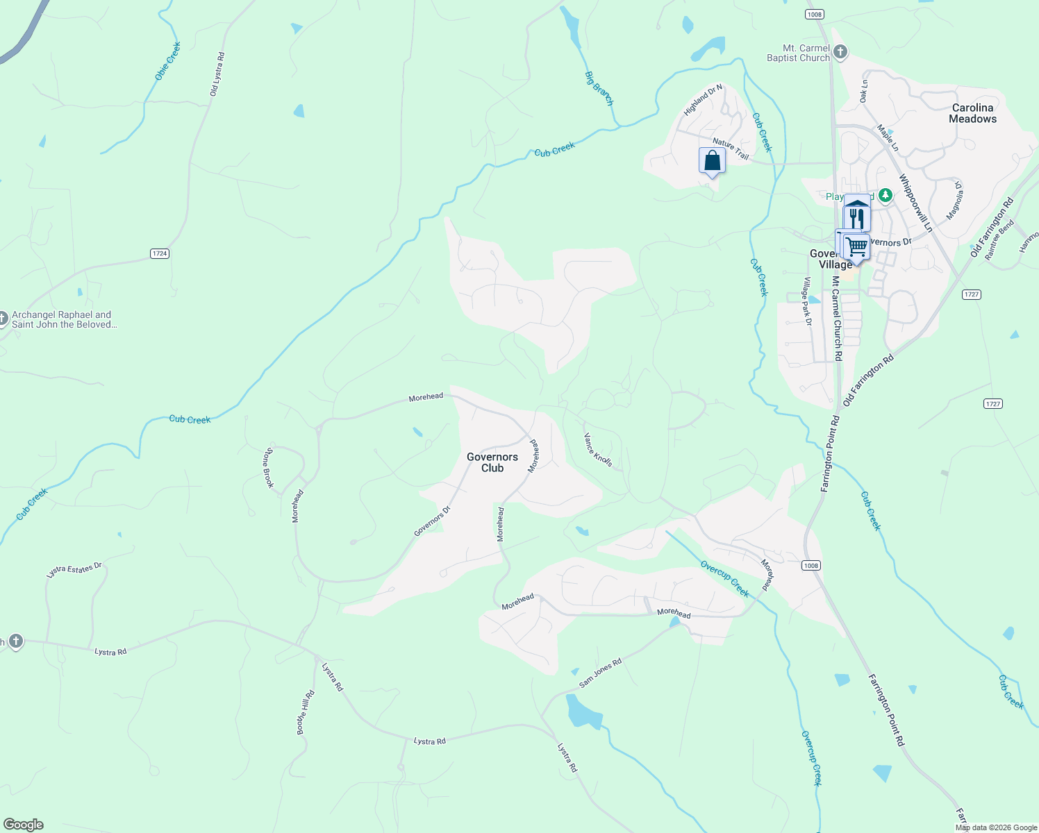 map of restaurants, bars, coffee shops, grocery stores, and more near 12906 Morehead in Chapel Hill