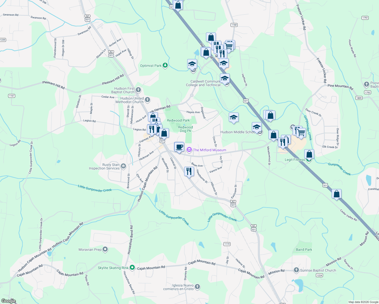 map of restaurants, bars, coffee shops, grocery stores, and more near 145 Cedar Valley Rd in Hudson