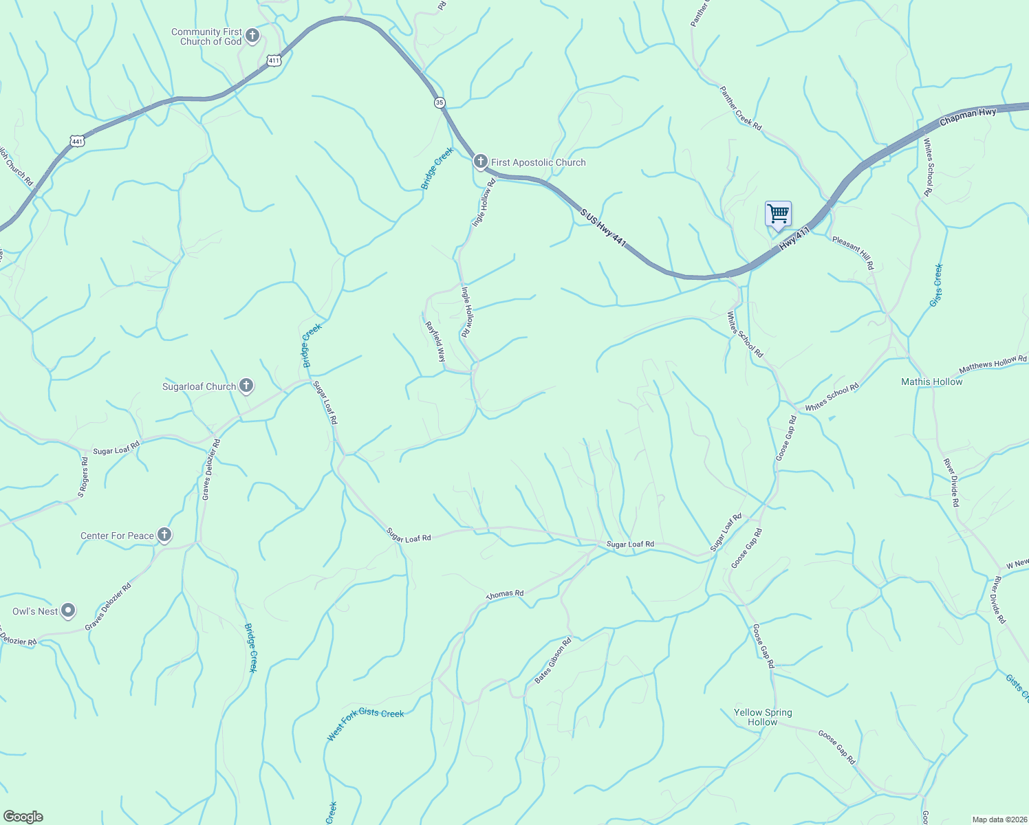 map of restaurants, bars, coffee shops, grocery stores, and more near 330 Swadis Drive in Pigeon Forge