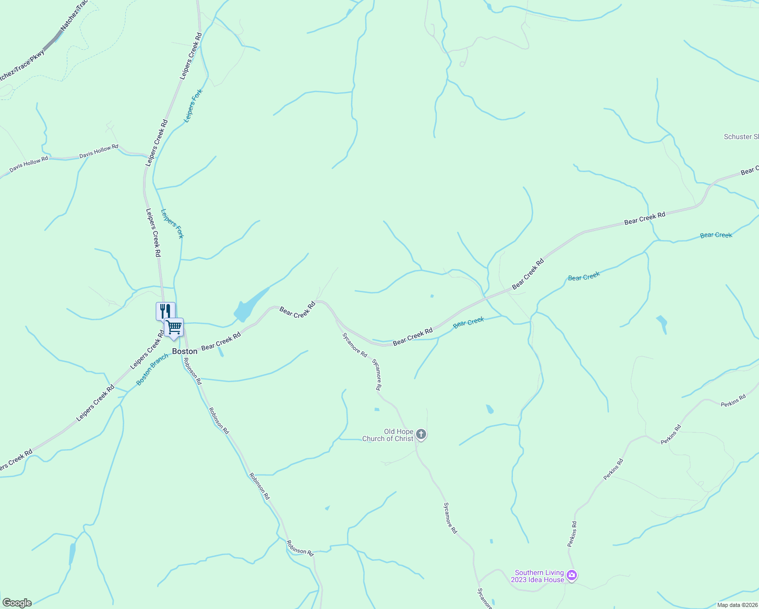 map of restaurants, bars, coffee shops, grocery stores, and more near 3838 Bear Creek Rd in Thompson's Station