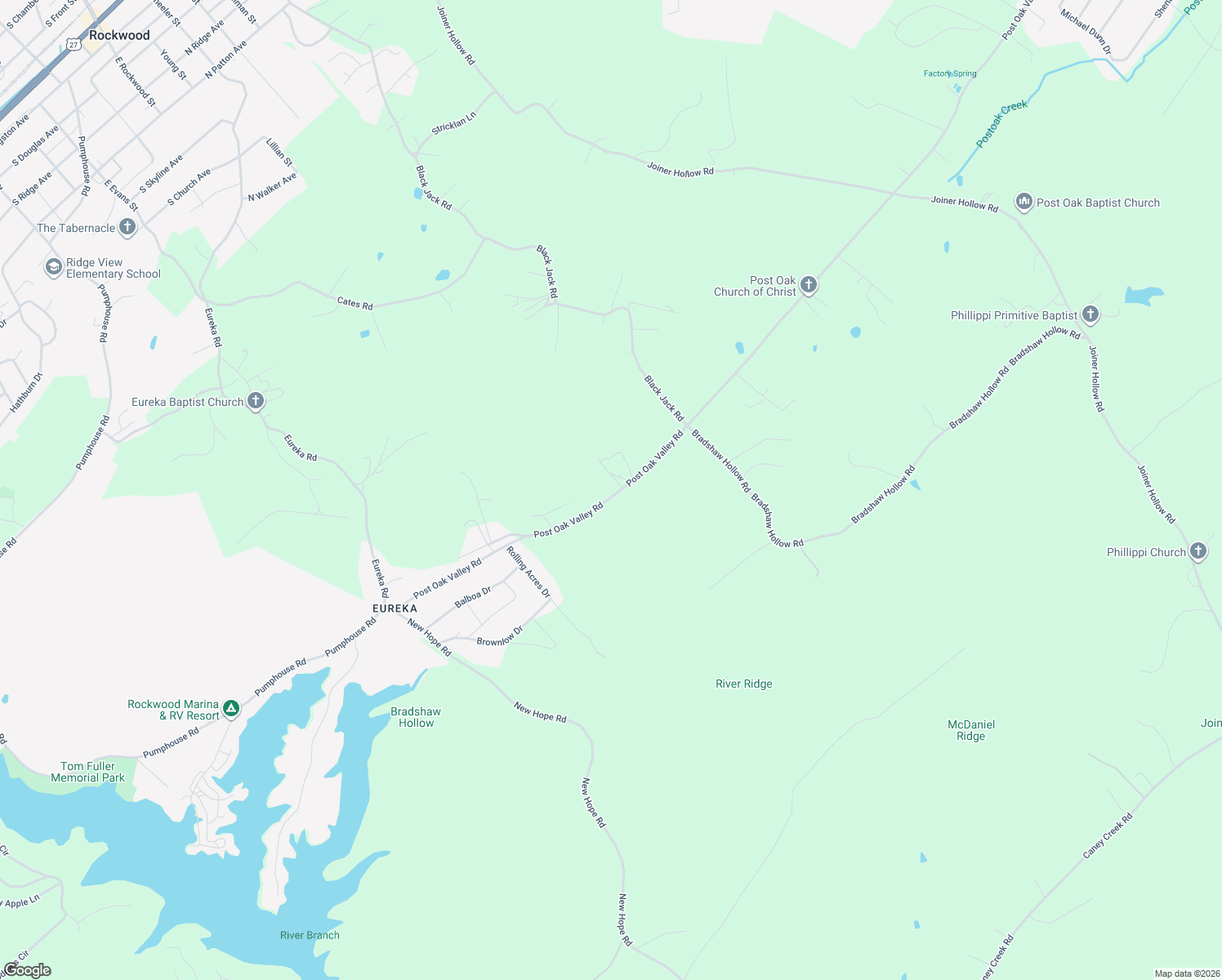 map of restaurants, bars, coffee shops, grocery stores, and more near 1464 Post Oak Valley Road in Rockwood