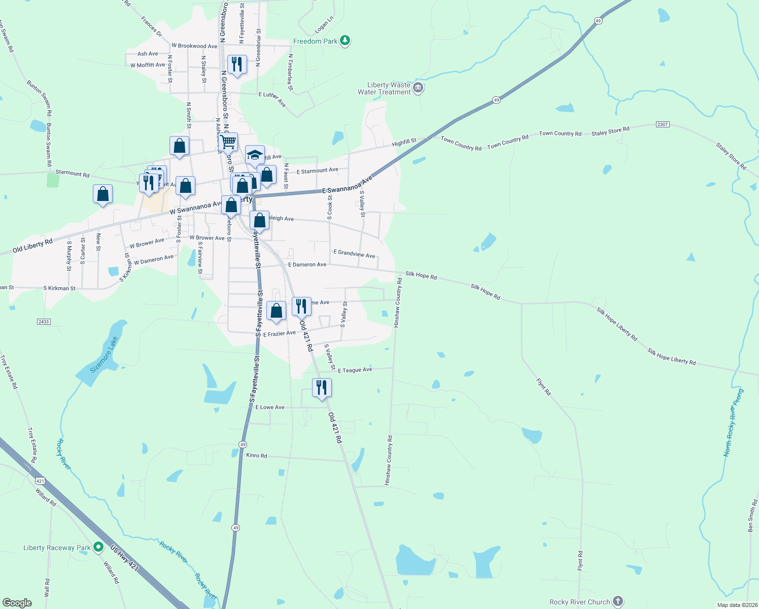 map of restaurants, bars, coffee shops, grocery stores, and more near 566 East Kime Avenue in Liberty