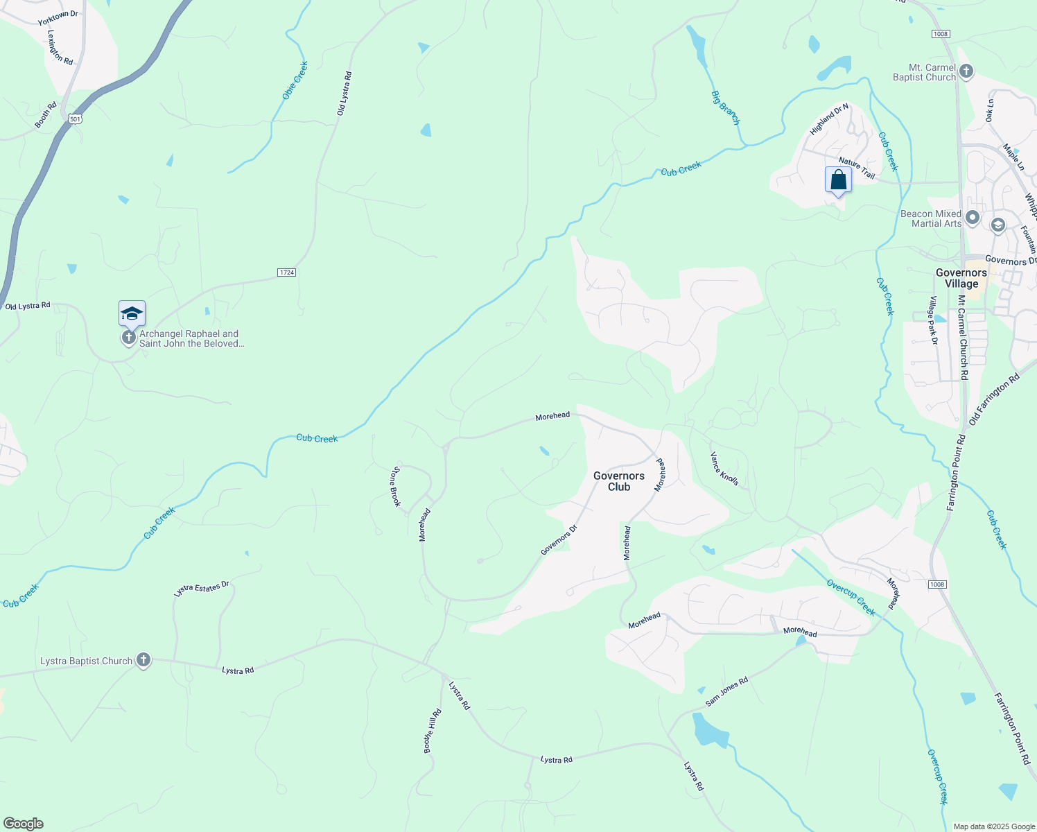 map of restaurants, bars, coffee shops, grocery stores, and more near 13104 Morehead in Chapel Hill