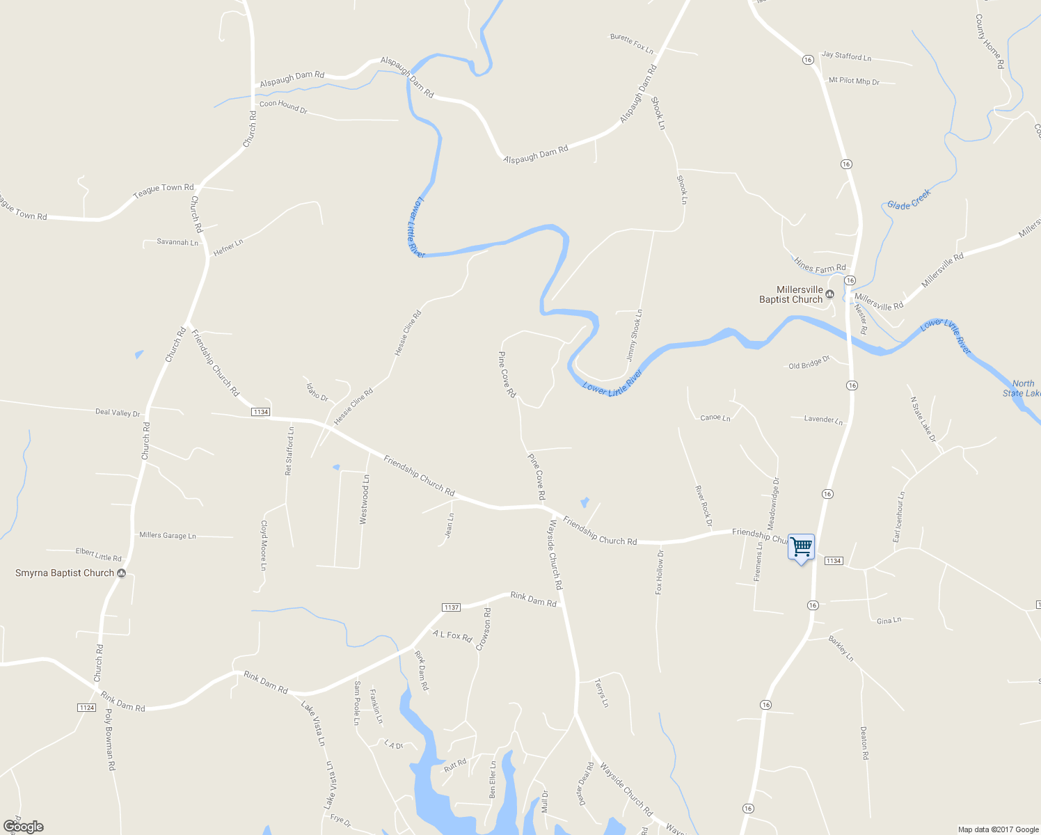 map of restaurants, bars, coffee shops, grocery stores, and more near Pine Cove Road in Alexander County