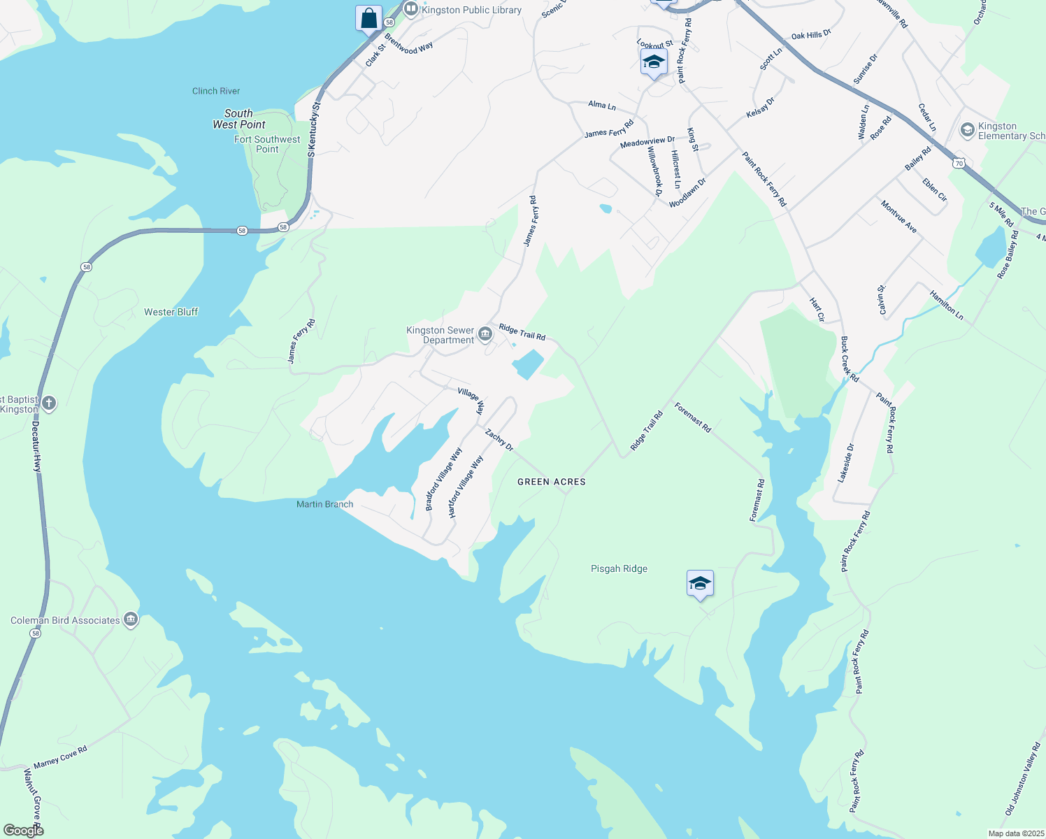 map of restaurants, bars, coffee shops, grocery stores, and more near 104 Zachry Dr in Kingston