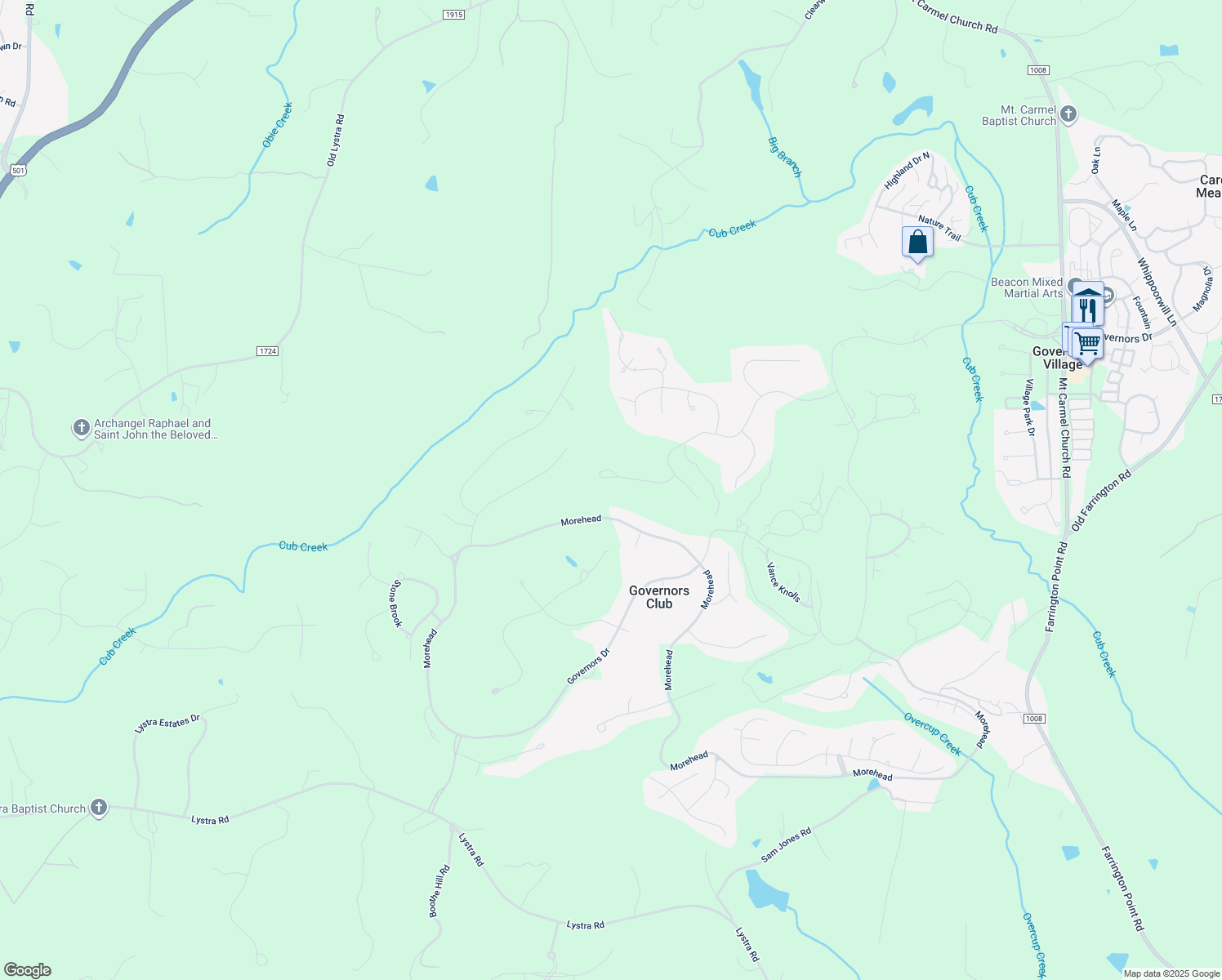 map of restaurants, bars, coffee shops, grocery stores, and more near 10395 Holt in Chapel Hill