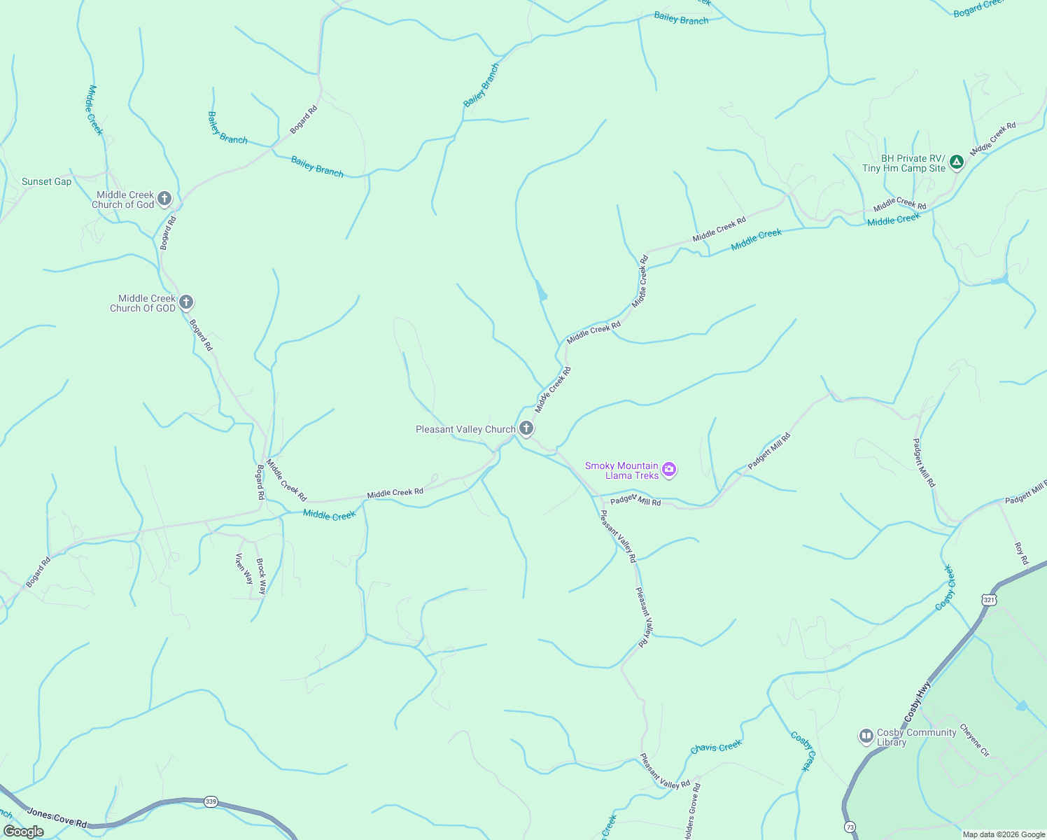 map of restaurants, bars, coffee shops, grocery stores, and more near 775-799 Middle Creek Road in Cosby