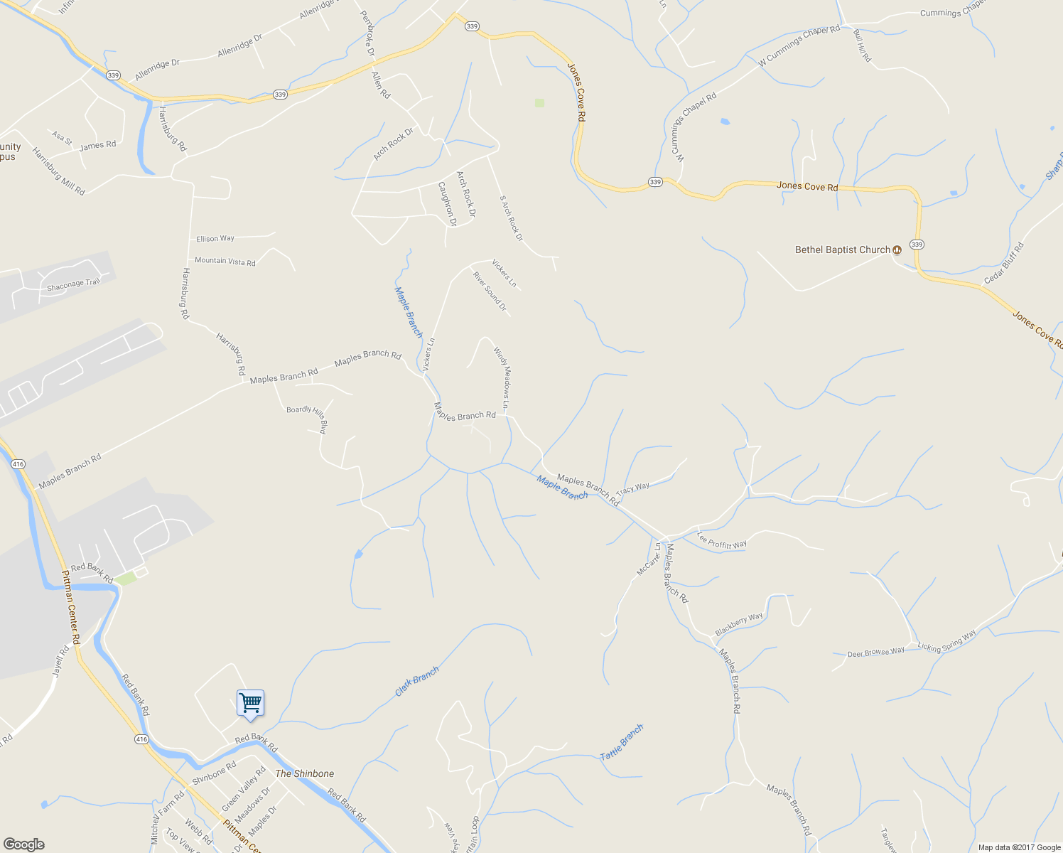 map of restaurants, bars, coffee shops, grocery stores, and more near 2521 Maples Branch Road in Sevierville