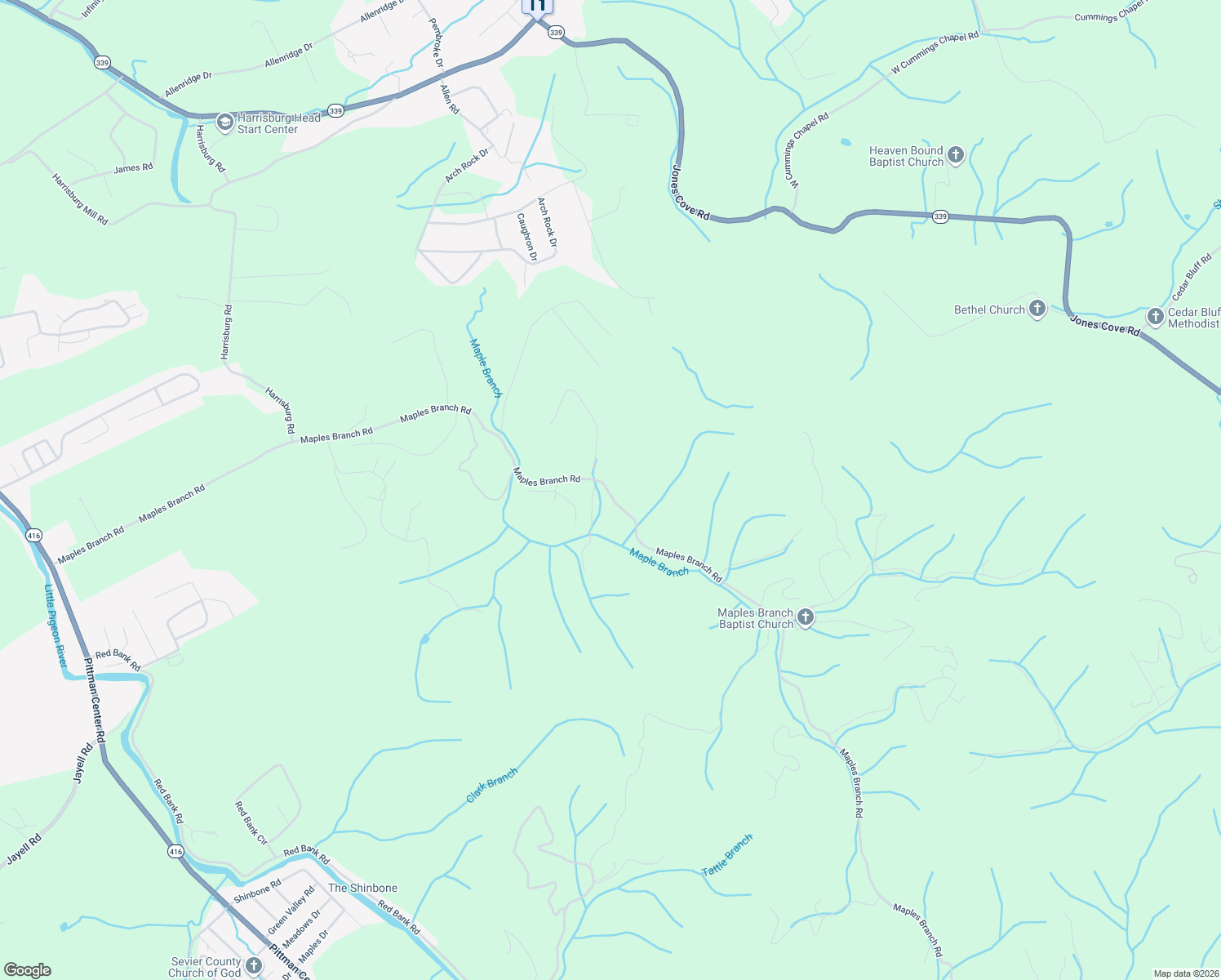 map of restaurants, bars, coffee shops, grocery stores, and more near 2521 Maples Branch Road in Sevierville