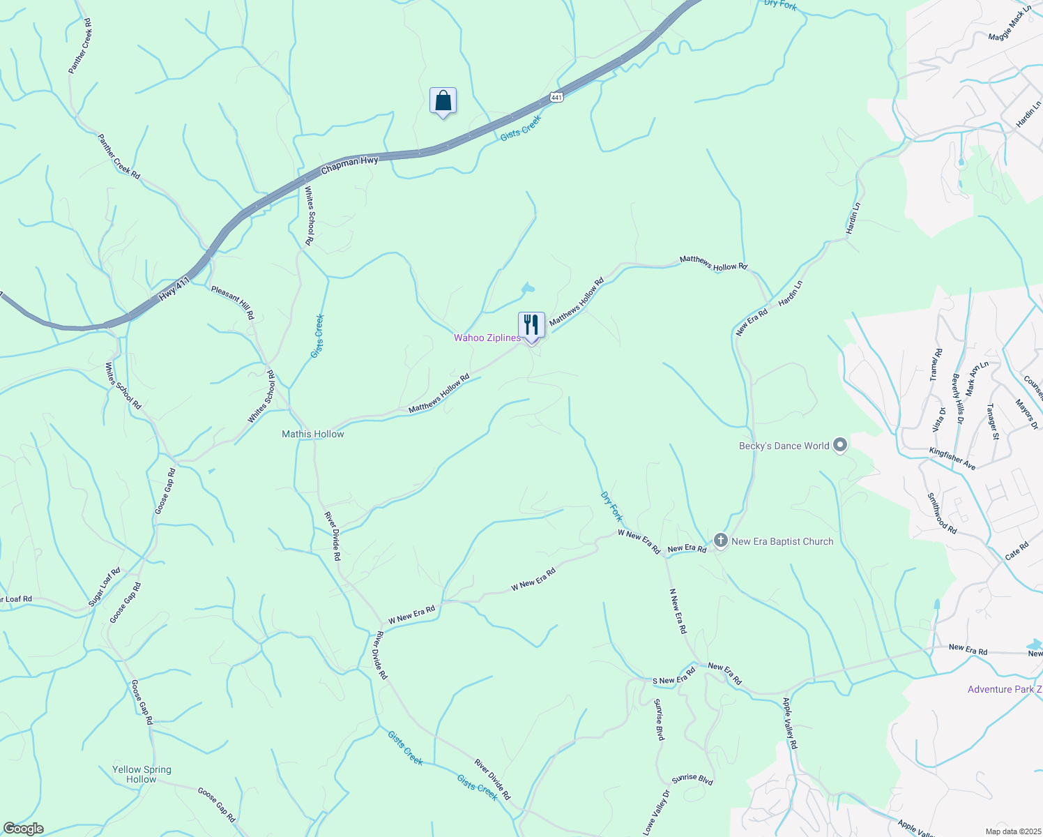 map of restaurants, bars, coffee shops, grocery stores, and more near 683 Stockton Drive in Sevierville