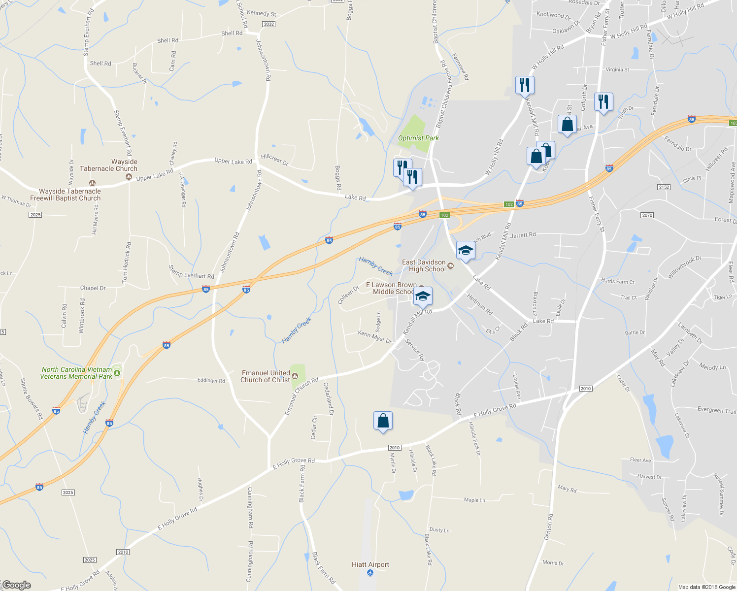 map of restaurants, bars, coffee shops, grocery stores, and more near 170 Kimberly Court in Thomasville