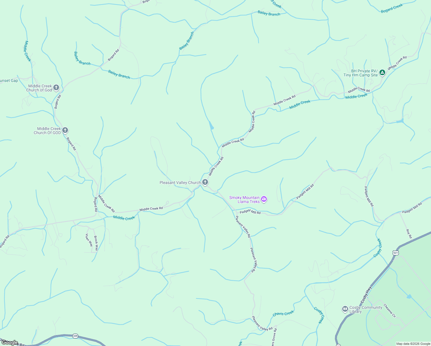 map of restaurants, bars, coffee shops, grocery stores, and more near 775 Middle Creek Road in Cosby