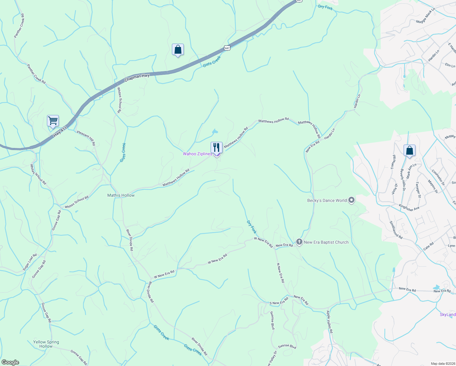 map of restaurants, bars, coffee shops, grocery stores, and more near 669 Stockton Drive in Sevierville