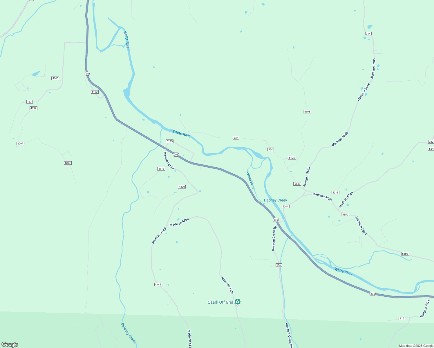 map of restaurants, bars, coffee shops, grocery stores, and more near 6957 Arkansas 295 in Elkins