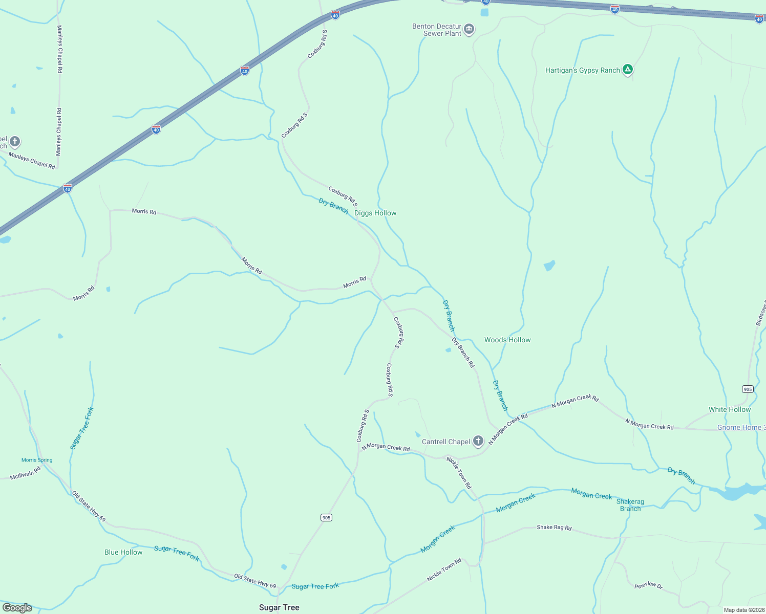 map of restaurants, bars, coffee shops, grocery stores, and more near 5217 Coxburg Road South in Sugar Tree