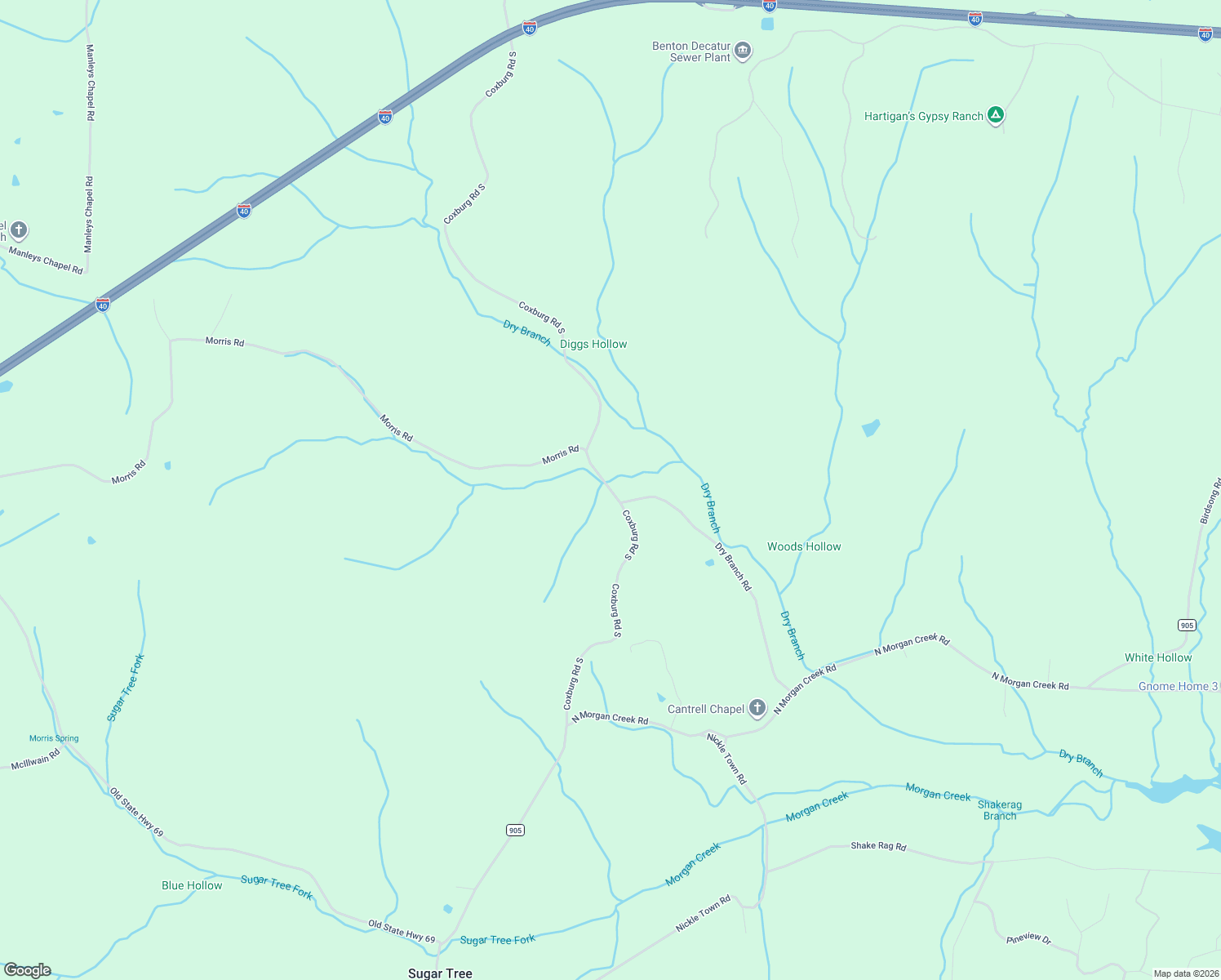 map of restaurants, bars, coffee shops, grocery stores, and more near 5217 Coxburg Road South in Sugar Tree