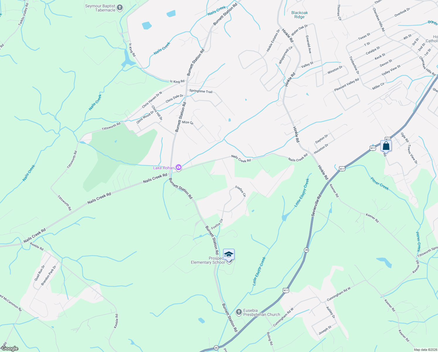 map of restaurants, bars, coffee shops, grocery stores, and more near 6206 Nails Creek Road in Seymour