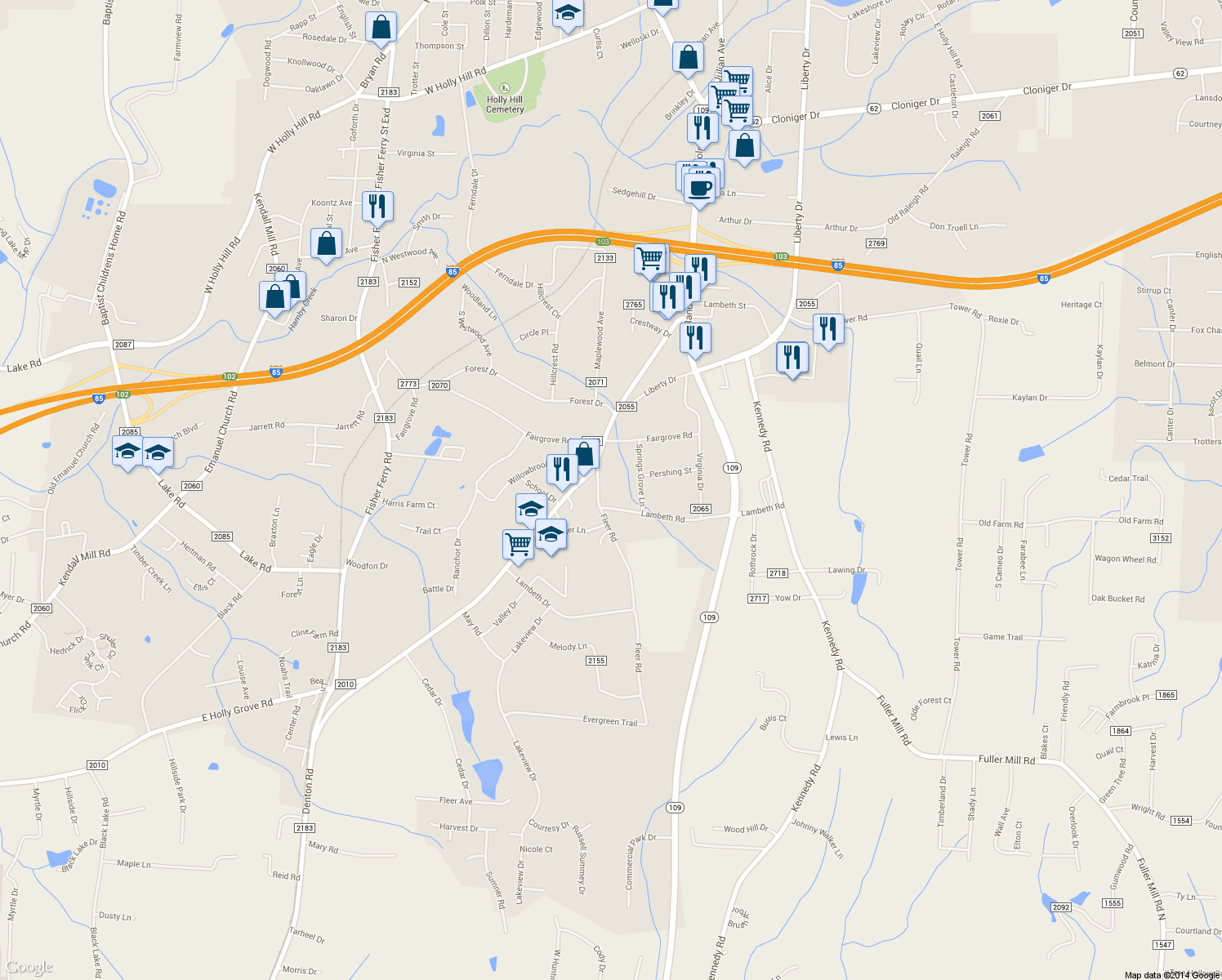 map of restaurants, bars, coffee shops, grocery stores, and more near 111 Fleer Road in Thomasville