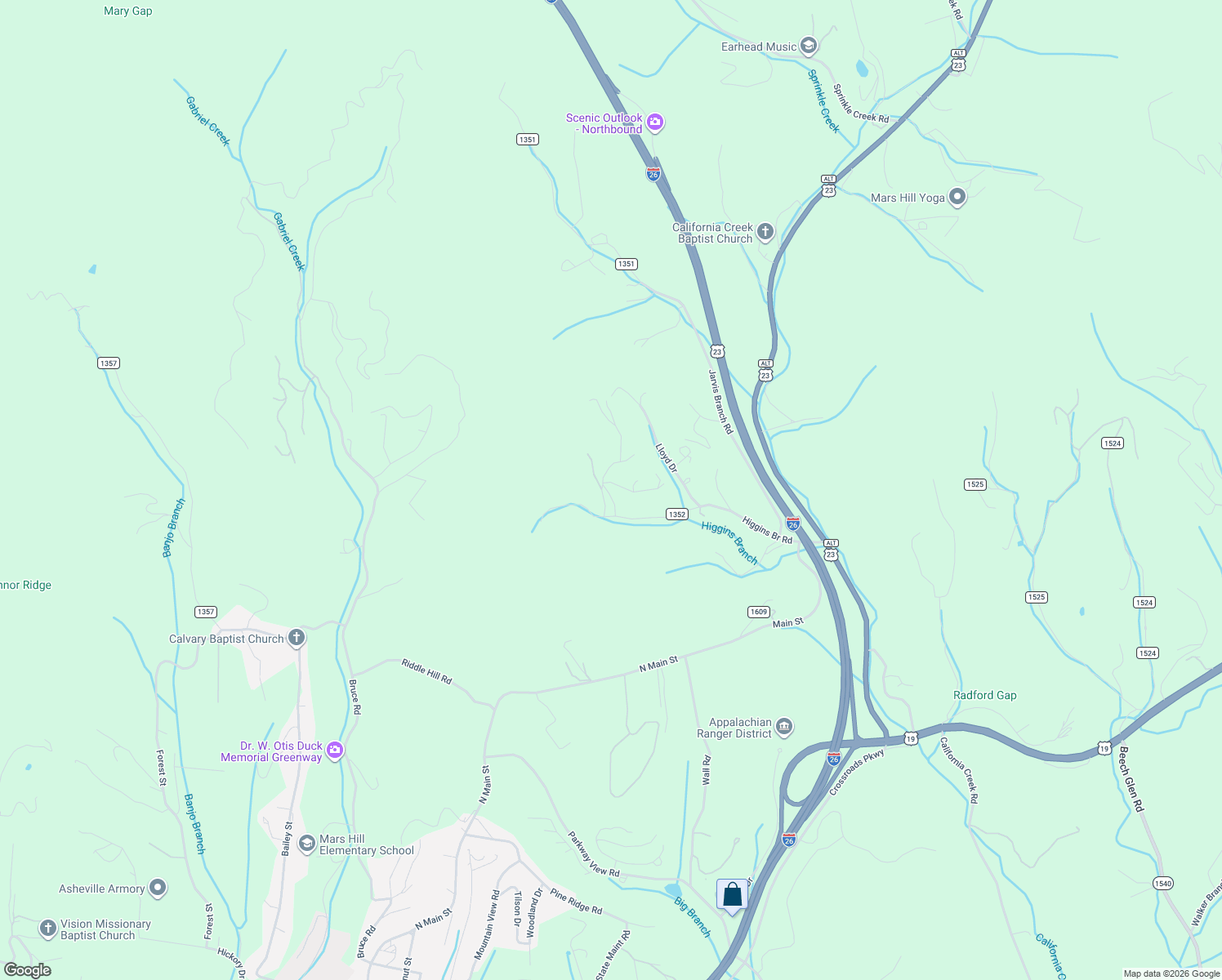 map of restaurants, bars, coffee shops, grocery stores, and more near 702 Leatherneck Ridge in Mars Hill