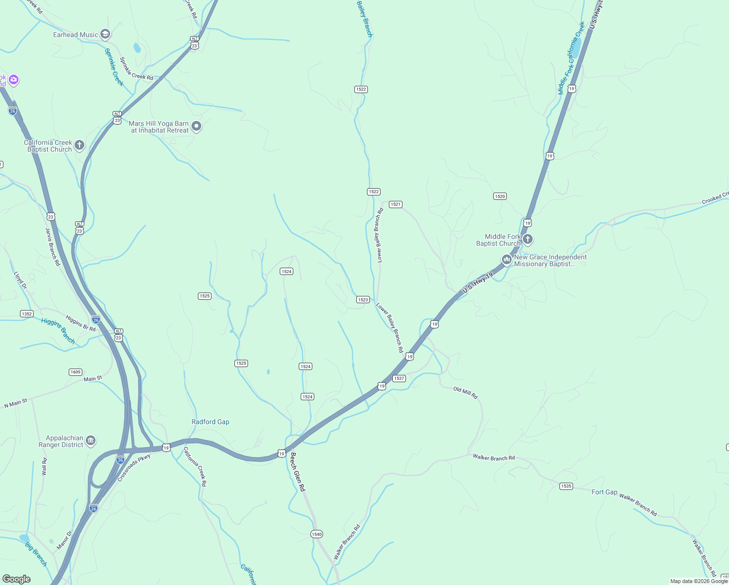 map of restaurants, bars, coffee shops, grocery stores, and more near 70 Briggs Branch Road in Mars Hill