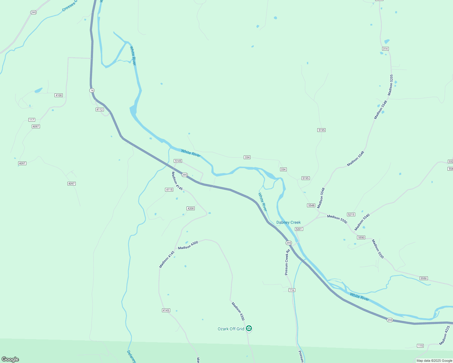 map of restaurants, bars, coffee shops, grocery stores, and more near 6957 Arkansas 295 in Elkins