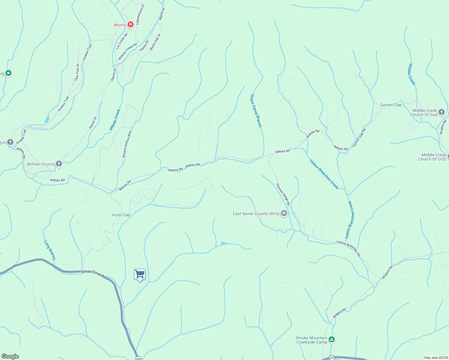 map of restaurants, bars, coffee shops, grocery stores, and more near 4426 Wilhite Road in Cosby