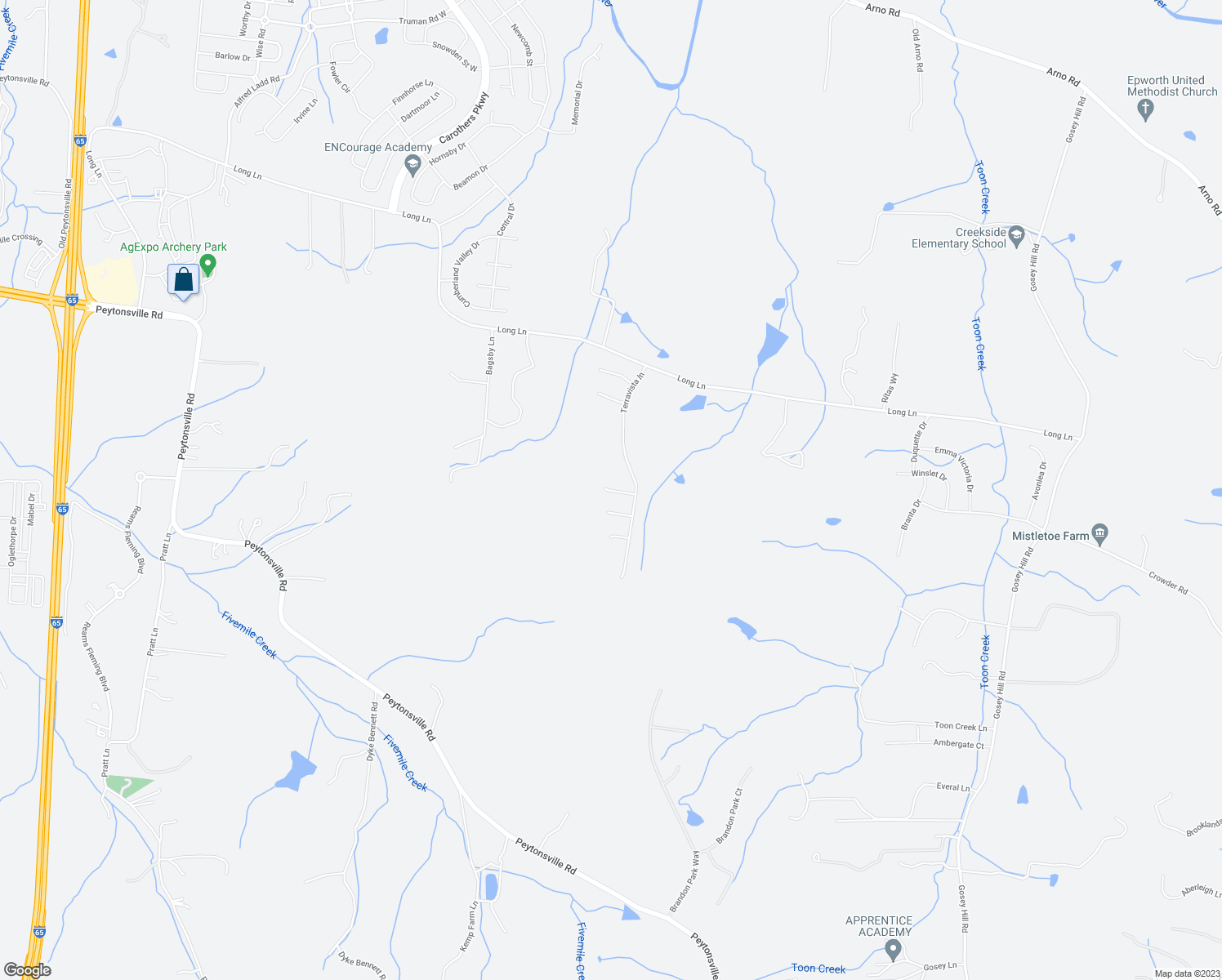 map of restaurants, bars, coffee shops, grocery stores, and more near 4447 Long Lane in Franklin