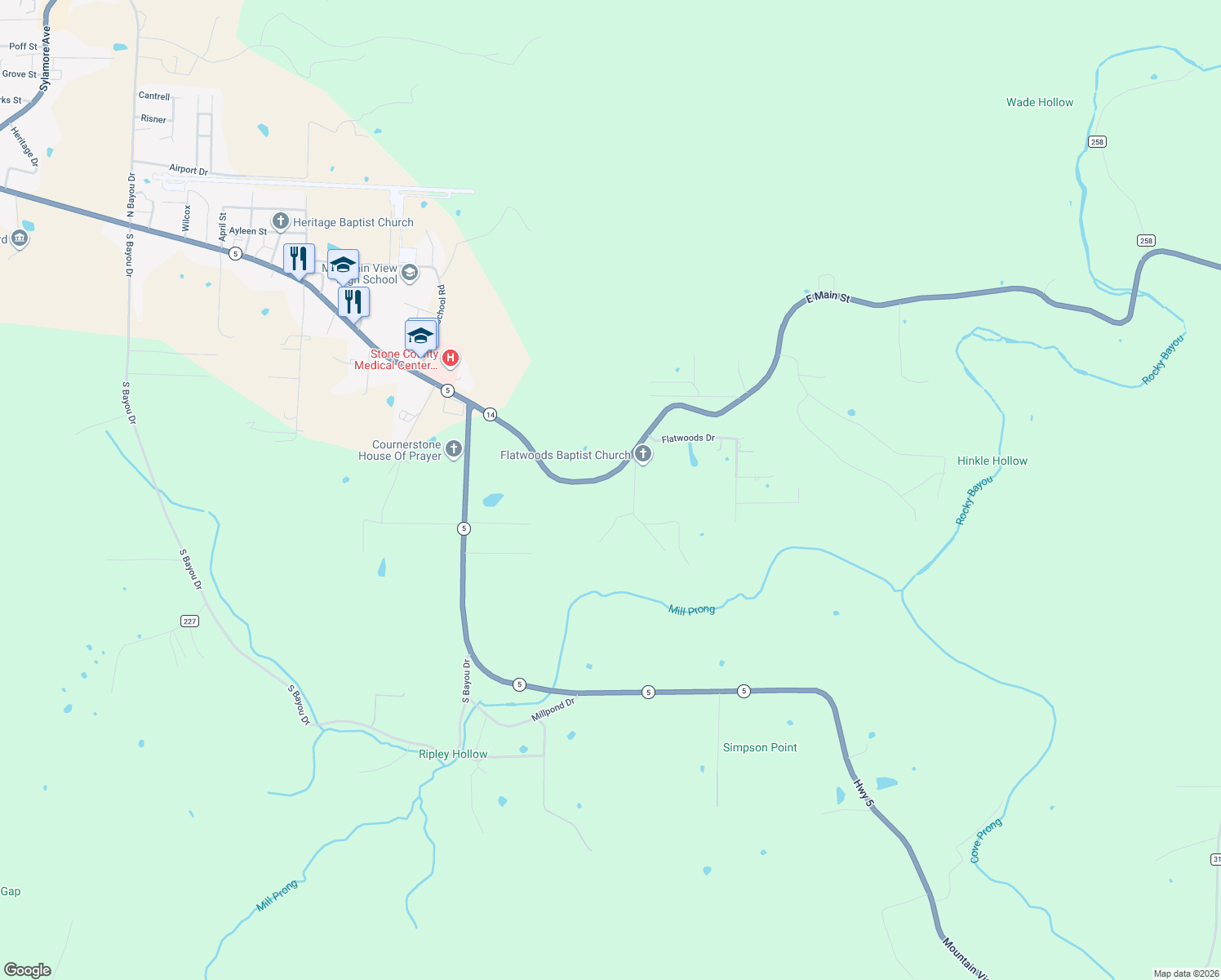map of restaurants, bars, coffee shops, grocery stores, and more near 2513 East Main Street in Mountain View