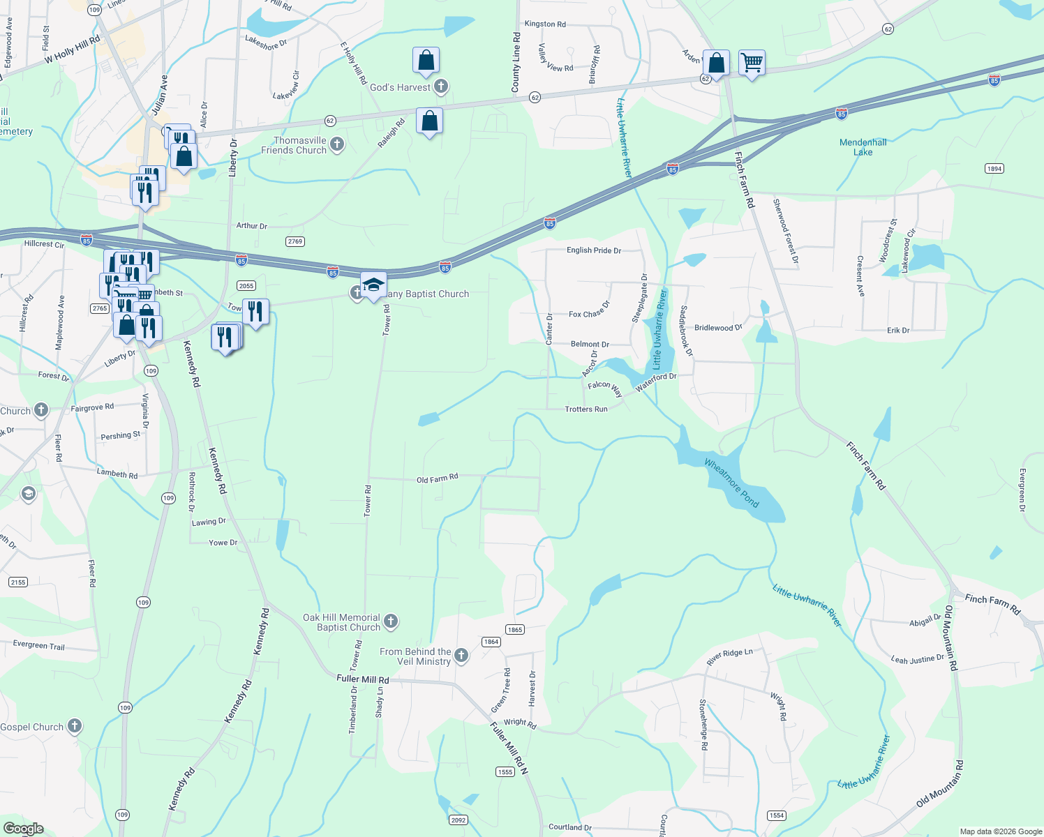map of restaurants, bars, coffee shops, grocery stores, and more near 7443 Trotters Run in Trinity