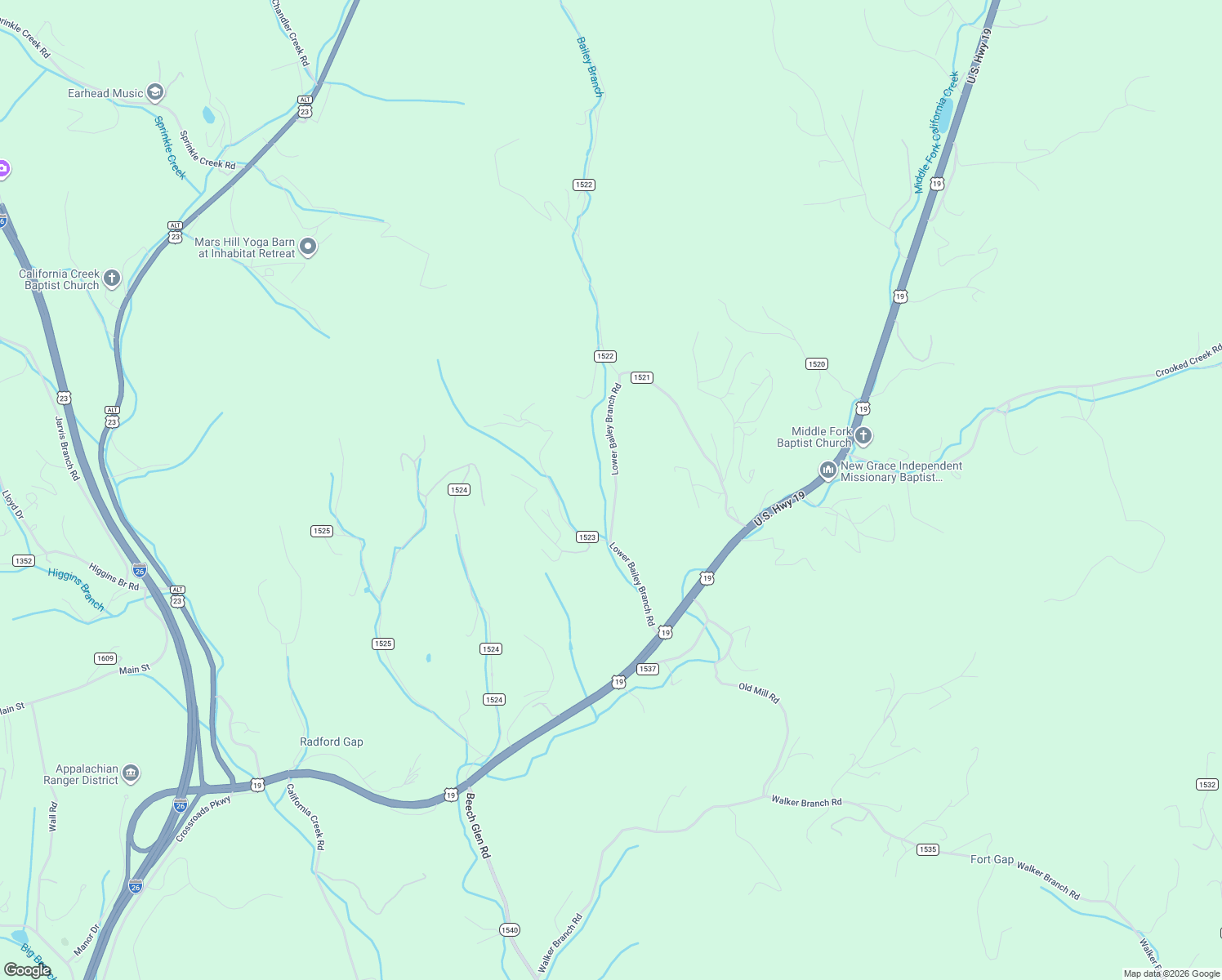 map of restaurants, bars, coffee shops, grocery stores, and more near 70 Briggs Branch Road in Mars Hill