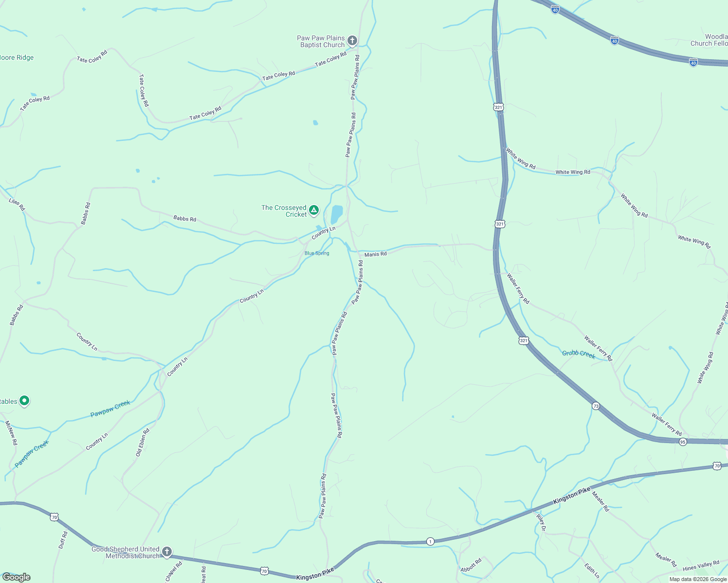 map of restaurants, bars, coffee shops, grocery stores, and more near 5287 Paw Paw Plains Road in Lenoir City