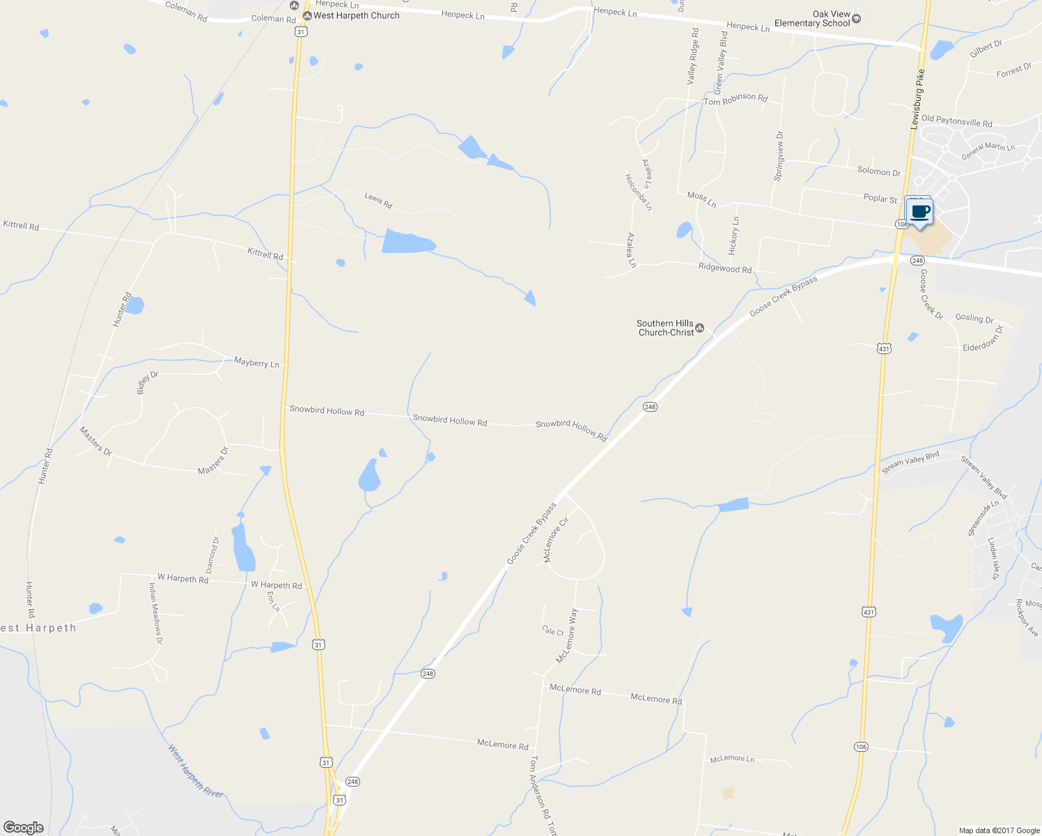 map of restaurants, bars, coffee shops, grocery stores, and more near 2460 Snowbird Hollow Road in Franklin