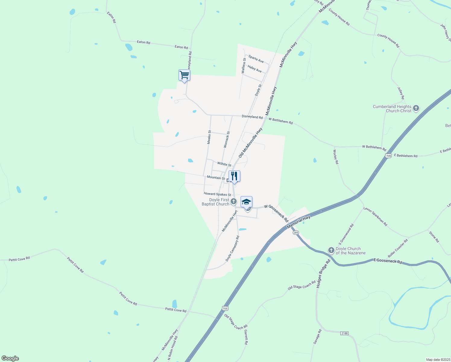 map of restaurants, bars, coffee shops, grocery stores, and more near 126 Doyle St in Doyle