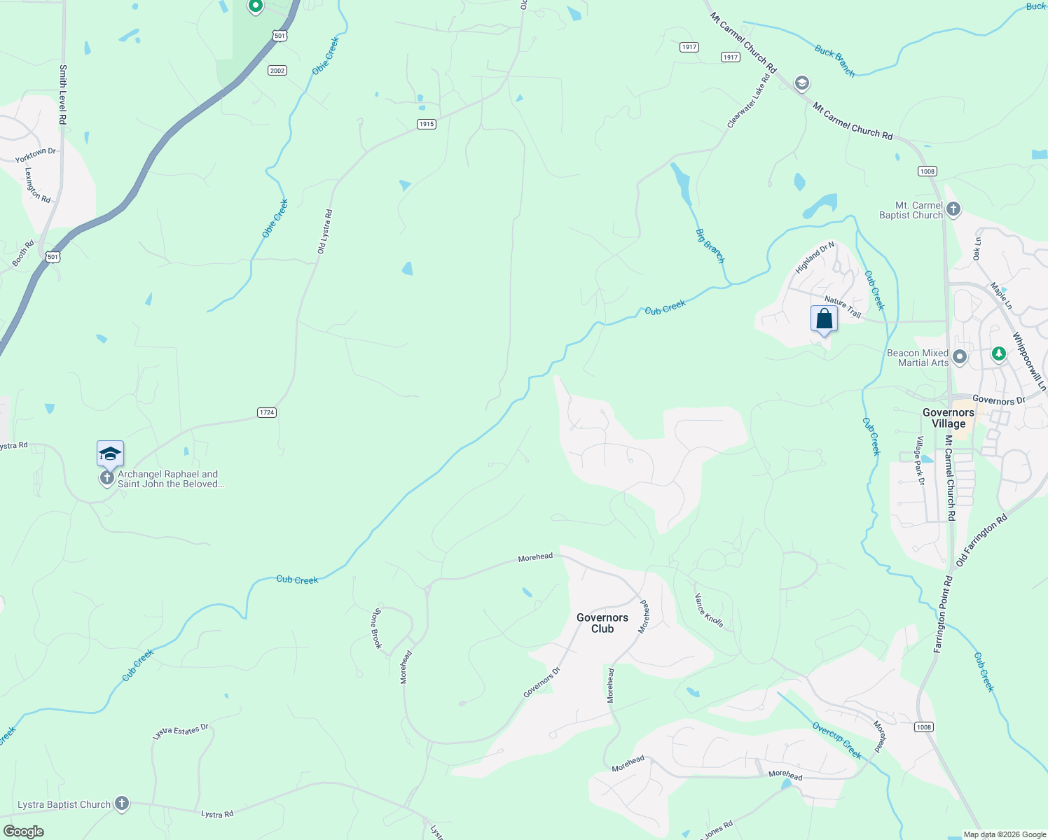 map of restaurants, bars, coffee shops, grocery stores, and more near 39521 Glenn Glade in Chapel Hill