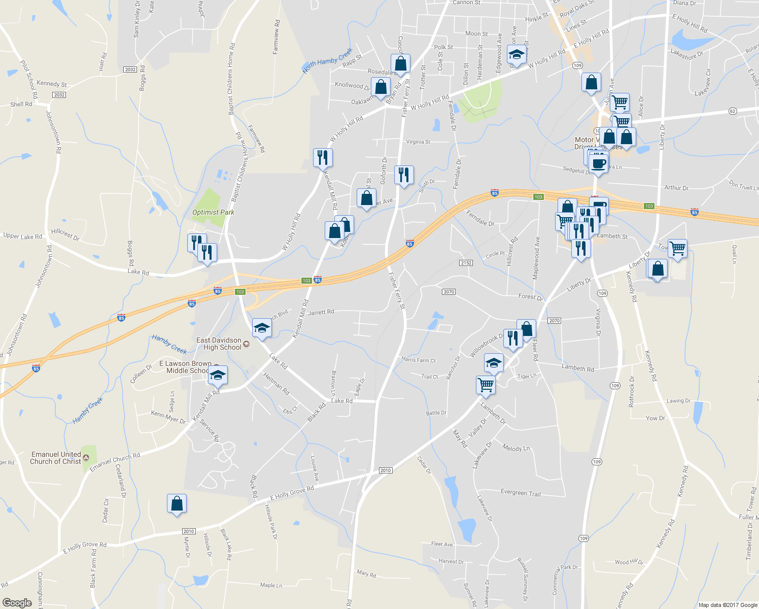 map of restaurants, bars, coffee shops, grocery stores, and more near 322 Jarrett Road in Thomasville