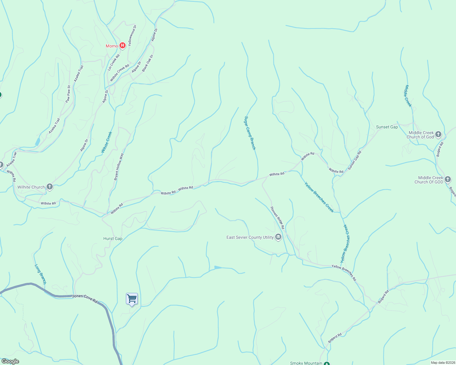 map of restaurants, bars, coffee shops, grocery stores, and more near 4426 Wilhite Road in Cosby