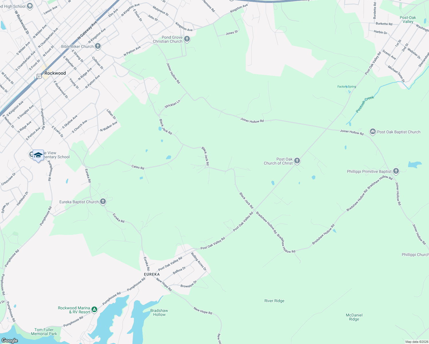 map of restaurants, bars, coffee shops, grocery stores, and more near 1316 Black Jack Road in Rockwood
