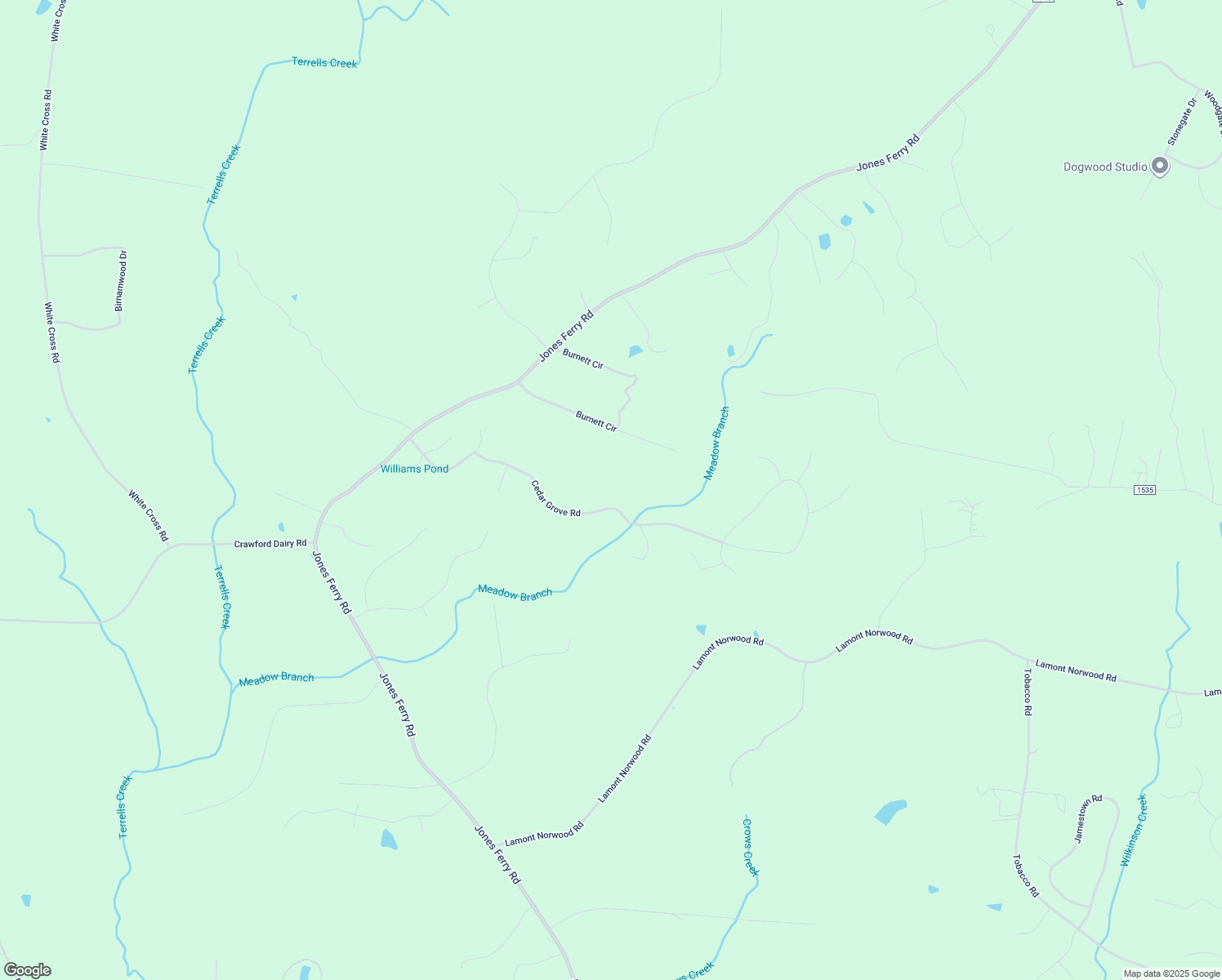 map of restaurants, bars, coffee shops, grocery stores, and more near 639 Cedar Grove Road in Pittsboro