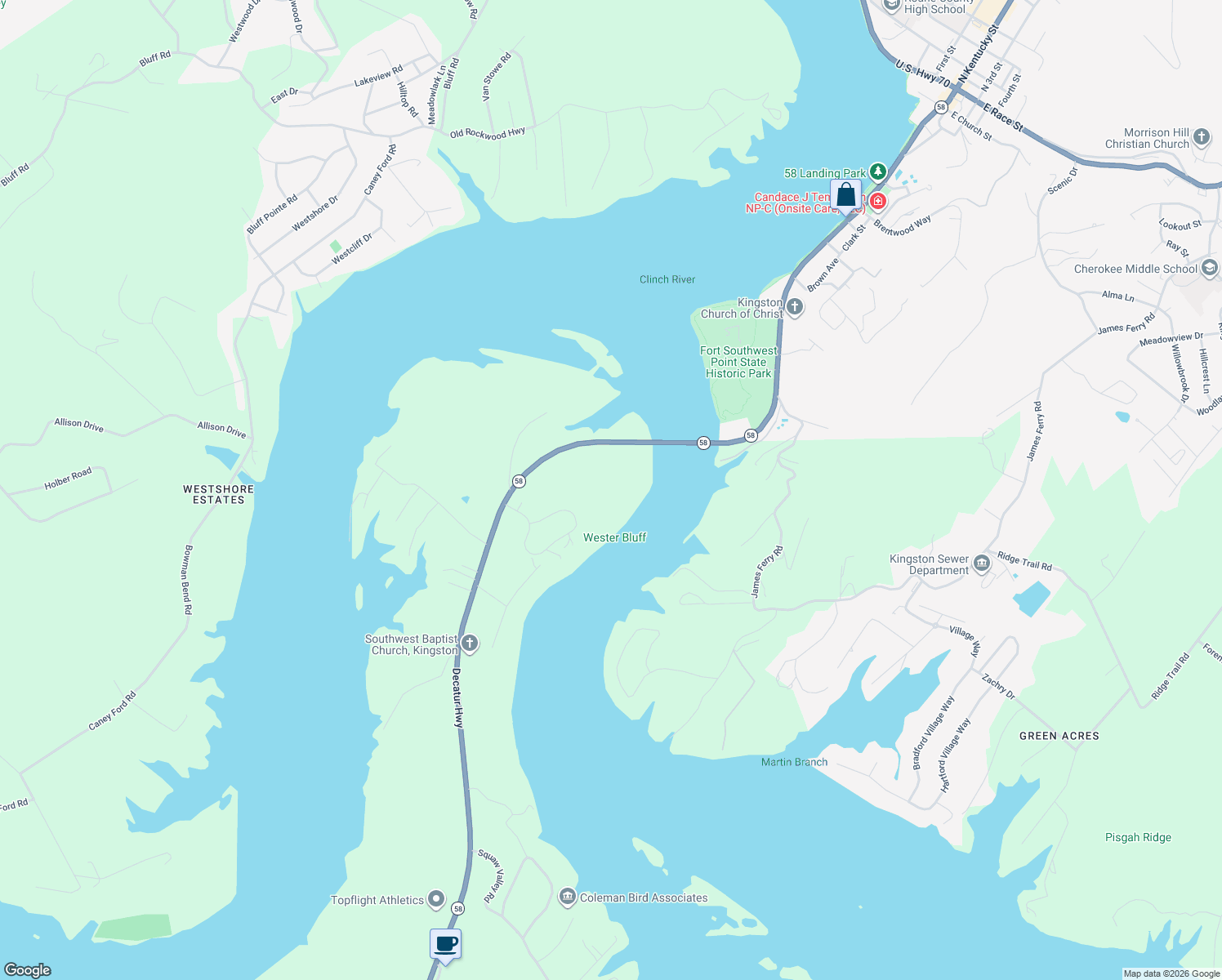 map of restaurants, bars, coffee shops, grocery stores, and more near 2033 Decatur Highway in Kingston
