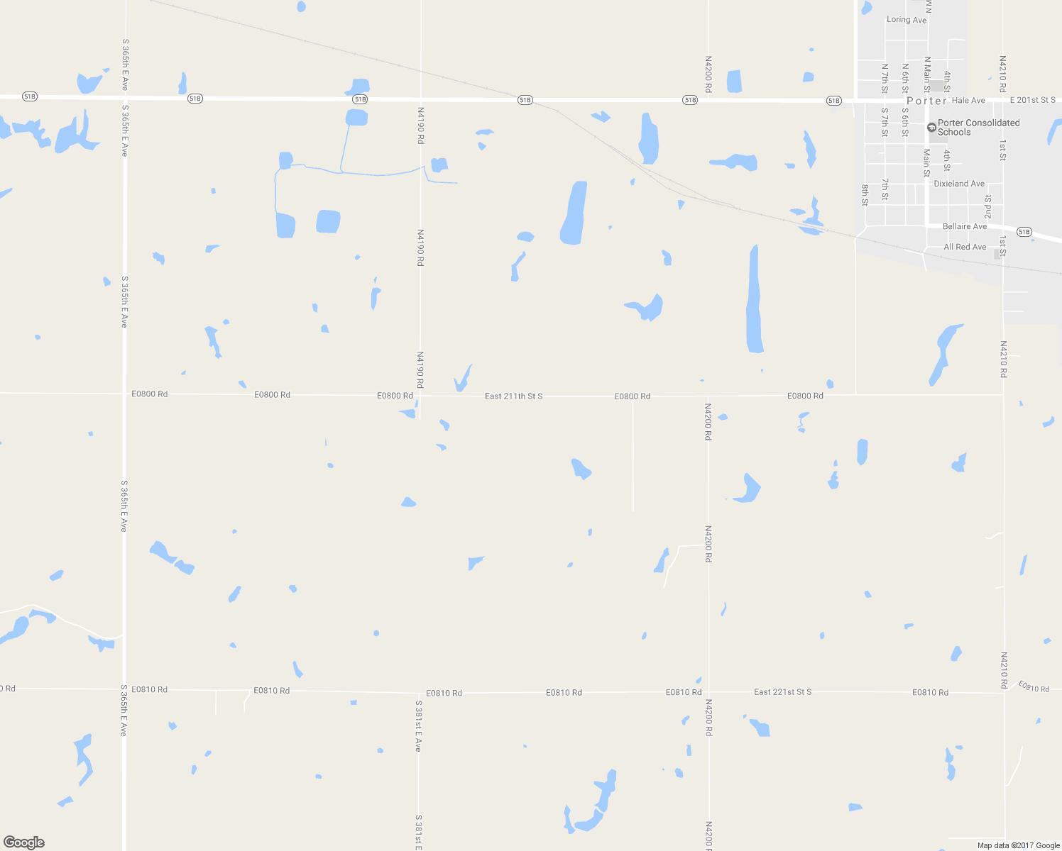 map of restaurants, bars, coffee shops, grocery stores, and more near 38884 East 211th Street South in Porter