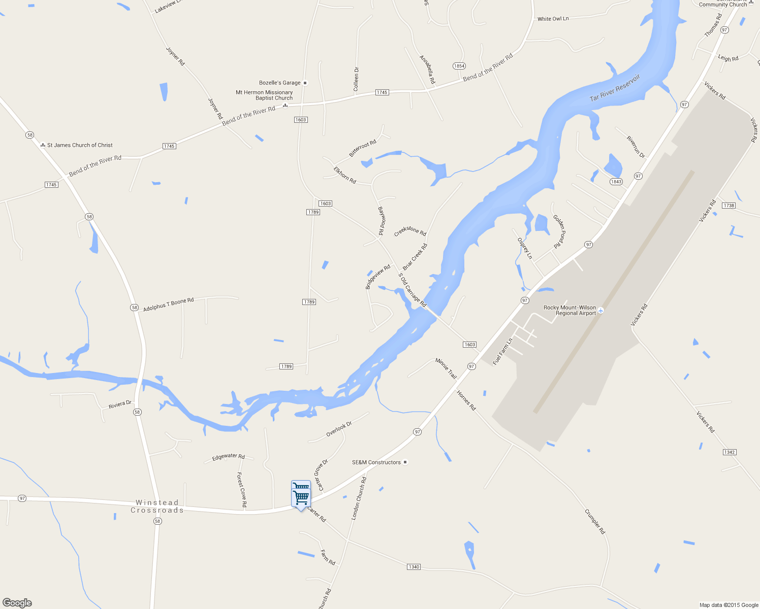 map of restaurants, bars, coffee shops, grocery stores, and more near 5140 Blackthorne Road in Rocky Mount