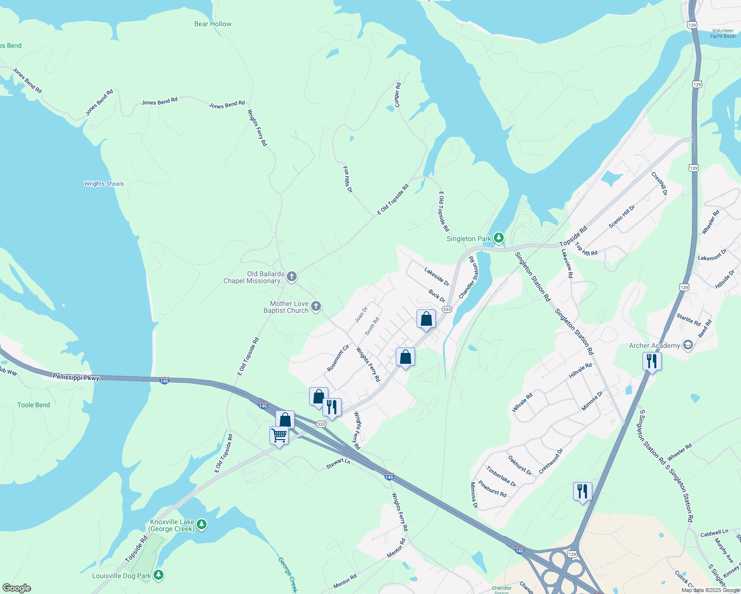 map of restaurants, bars, coffee shops, grocery stores, and more near 1708 Joan Drive in Louisville